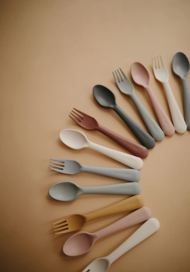 Fork and Spoon Set -Blush feeding Mushie   