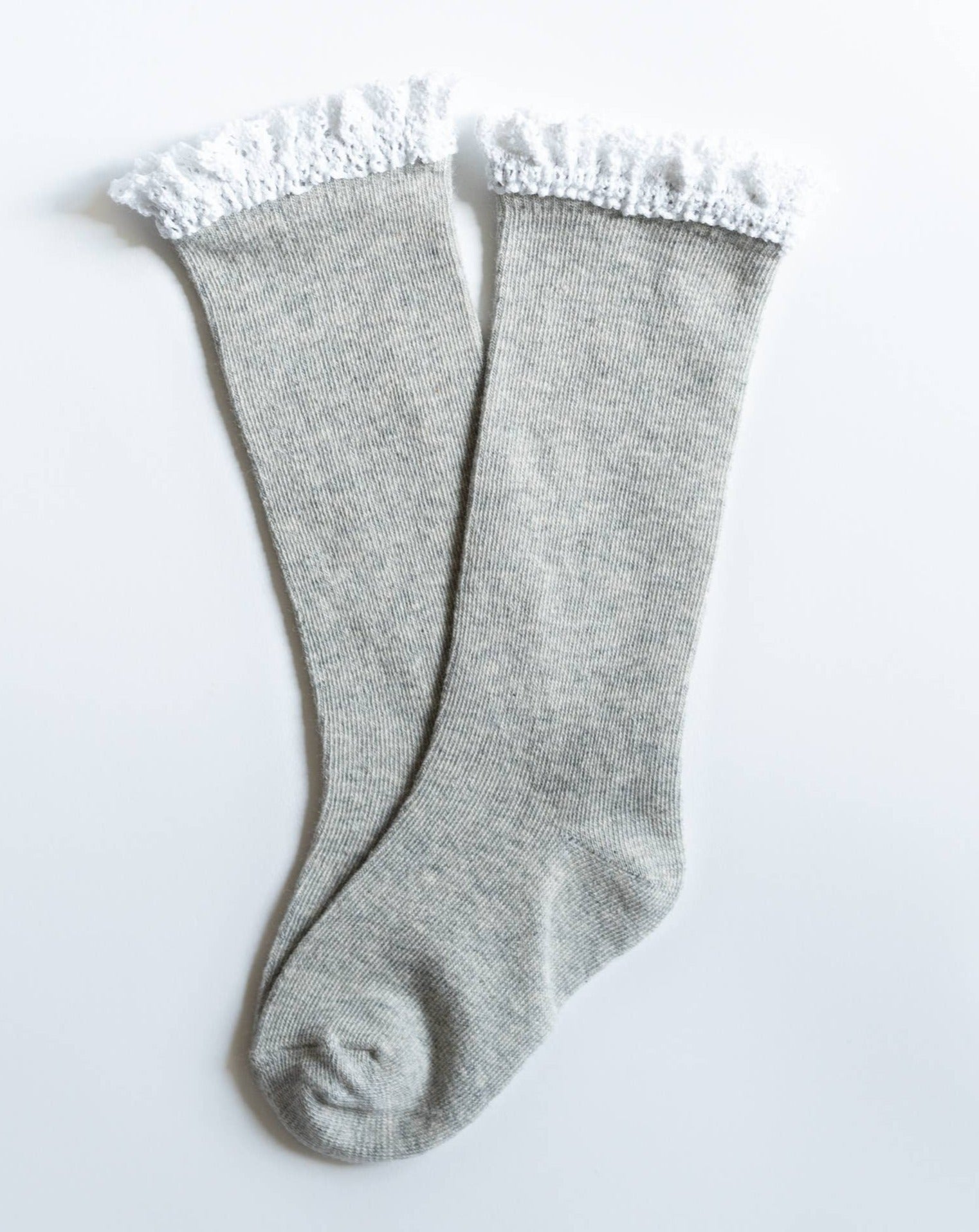 Gray + White Lace Top Knee Highs Socks Little Stocking Co 0/6M Gray + White 