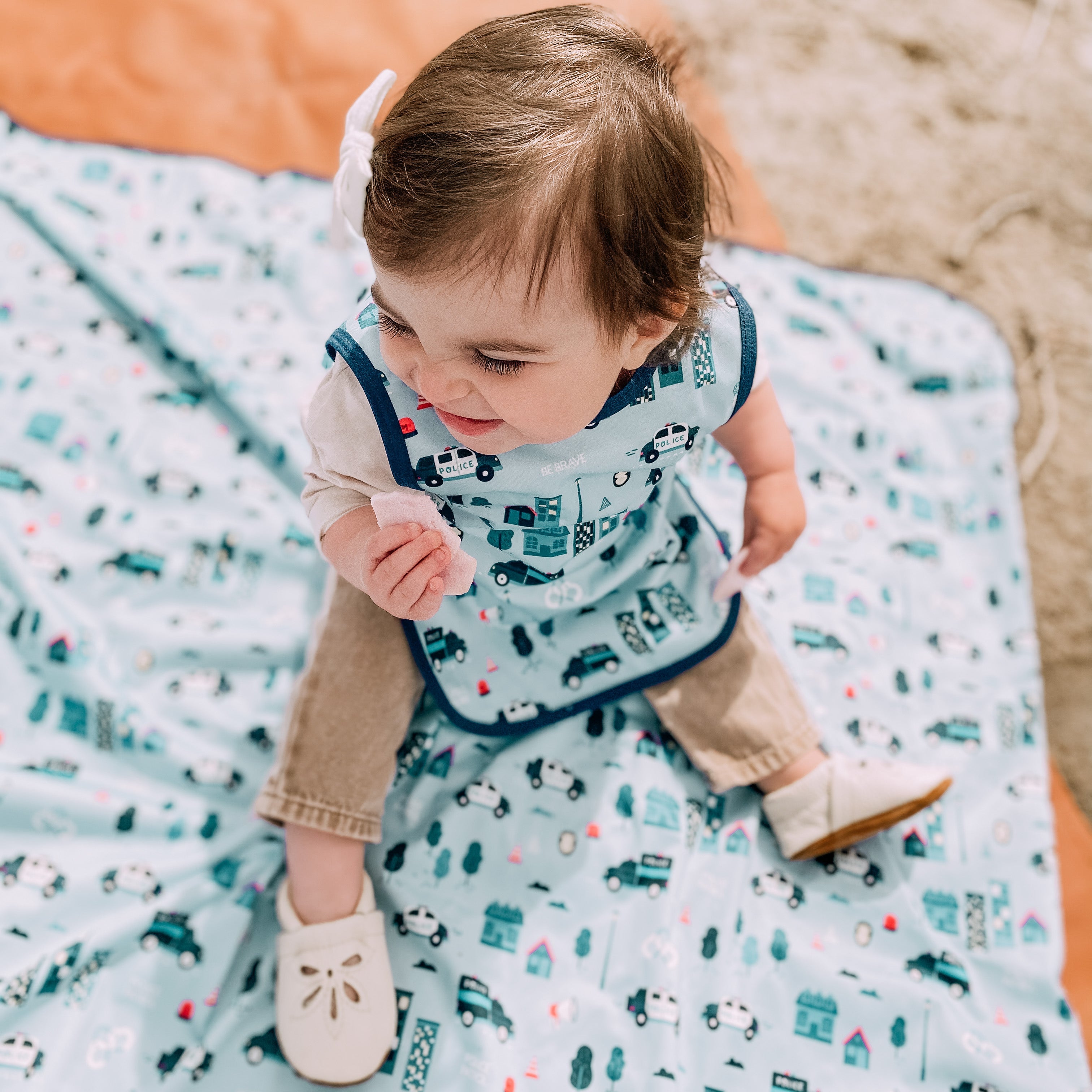 Be Brave - Police Patrol Splash Mat - A Waterproof Catch-All for Highchair Spills and More!  BapronBaby   