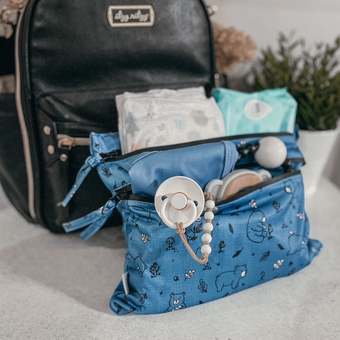 Bears In Blue - Waterproof Wet Bag (For mealtime, on-the-go, and more!)  BapronBaby   