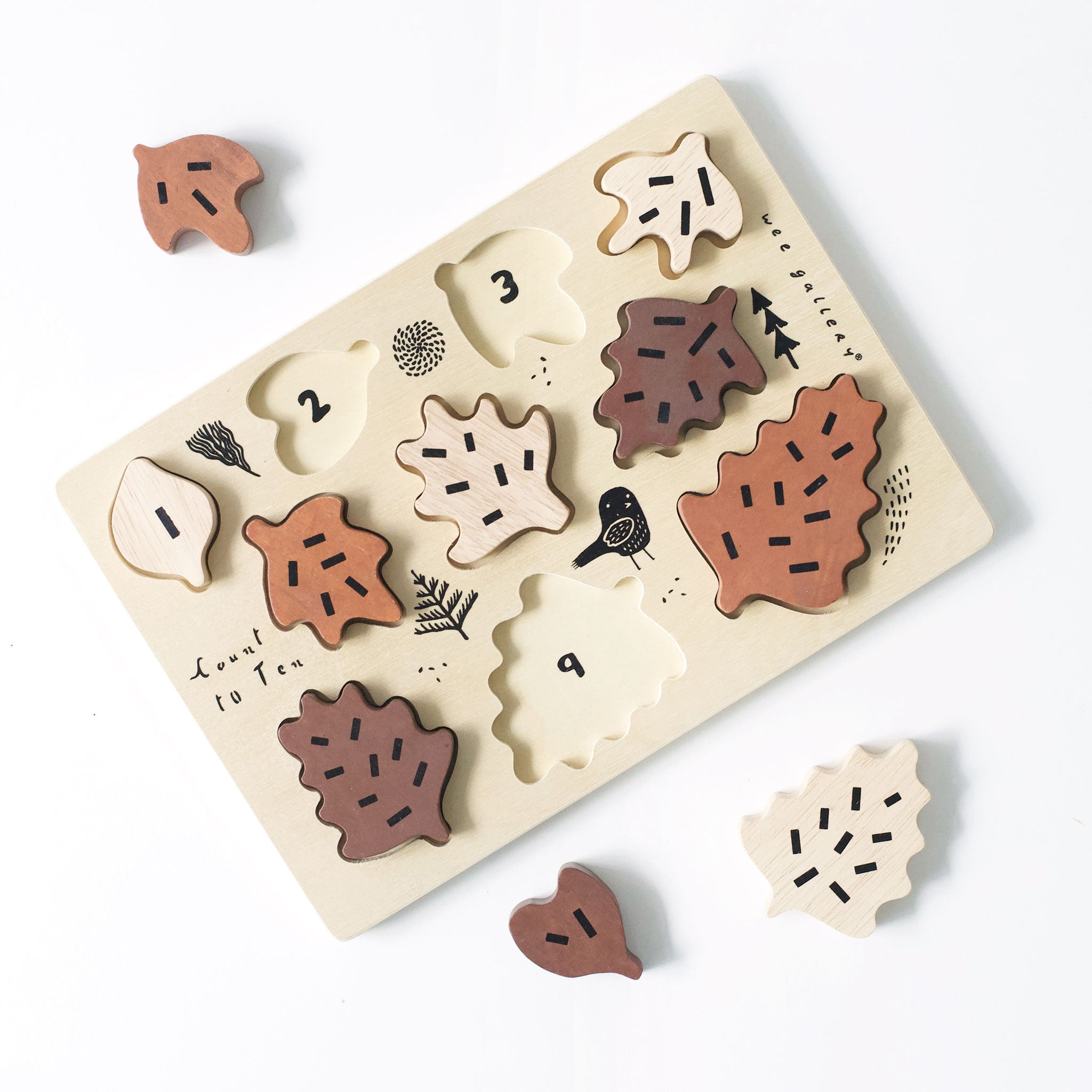 Wooden Tray Puzzle - Count to 10 Leaves Puzzle Wee Gallery   