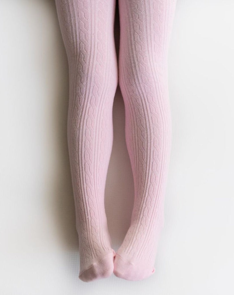 Blush Cable Knit Tights Tights Little Stocking Co   