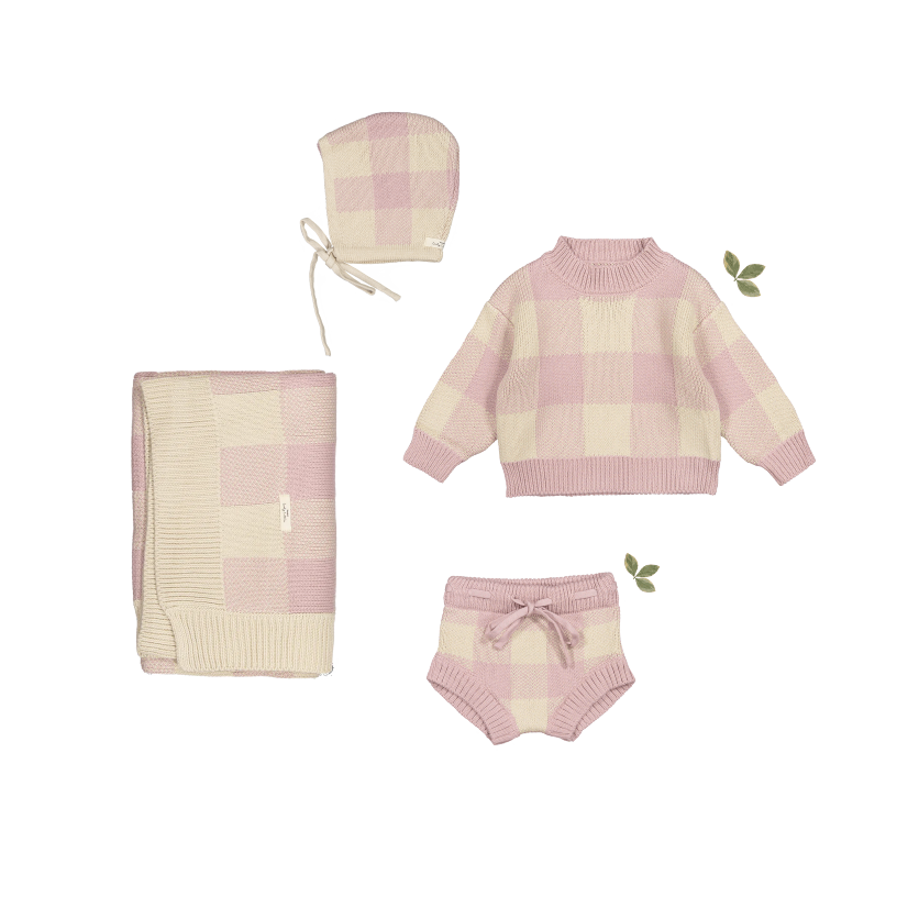 Cozy Knit Bundle Gift Set Lovely Littles 3m Mauve Gingham 