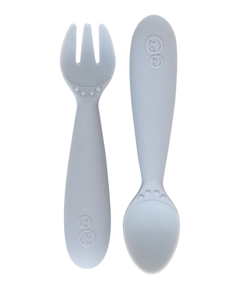 Toddler Fork and Spoon Set Pewter | Ezpz Mini Utensils