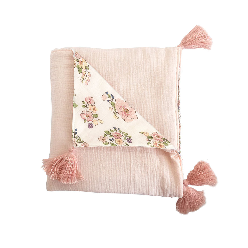 BLUSH PINK AND FLORAL DOUBLE SIDED MUSLIN PLAY MAT Play Mat MON AMI   