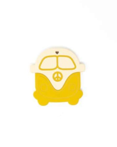 Silicone Teether - Peace Vintage Bus Baby Essentials Three Hearts Mustard  