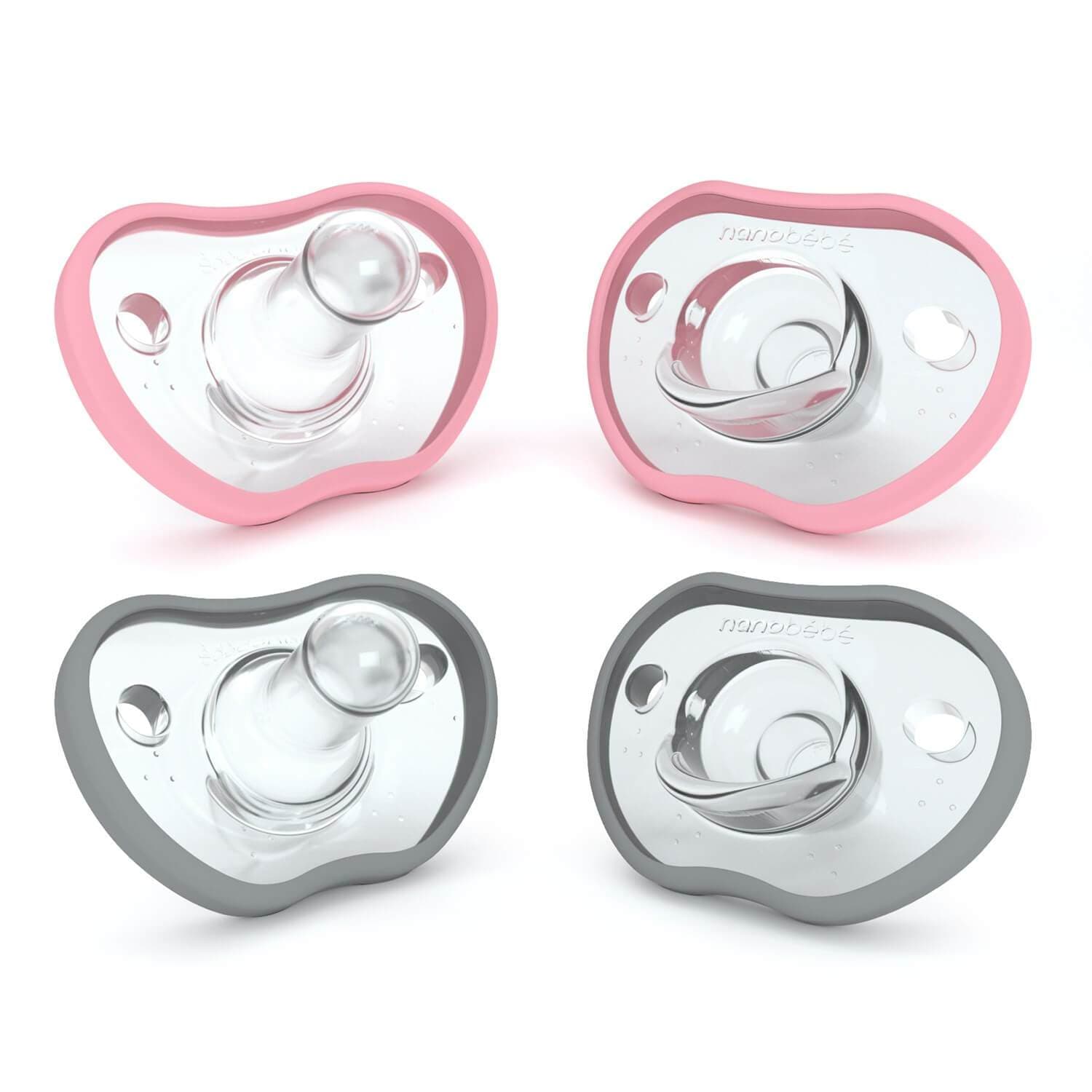 Flexy Pacifiers Best Sellers Nanobébé US Pink-Grey 0-3 Months 4-Pack