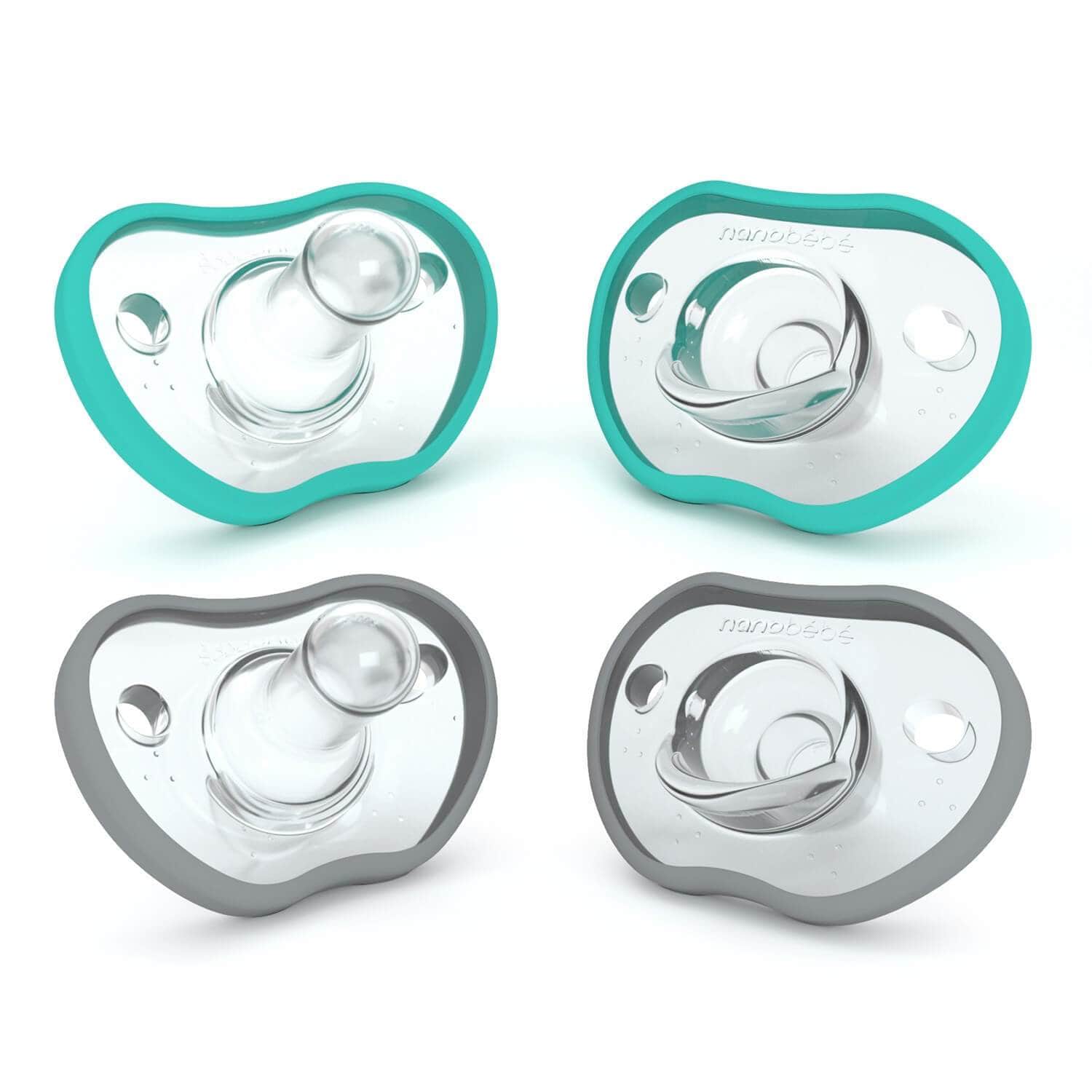 Flexy Pacifiers Best Sellers Nanobébé US Teal-Grey 0-3 Months 4-Pack