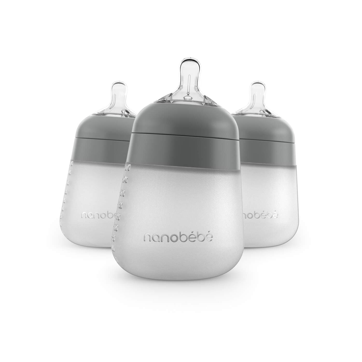 Flexy Silicone Baby Bottle - 5oz & 9oz Best Sellers Nanobébé US Grey 3-Pack 