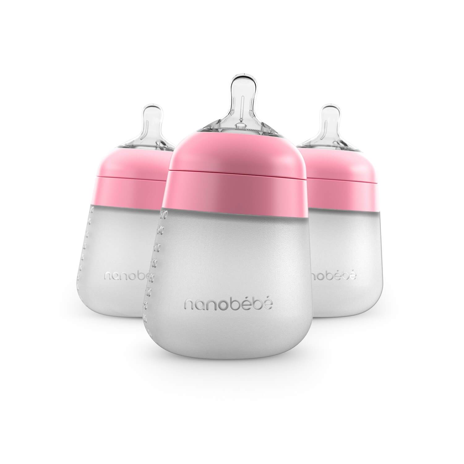 Flexy Silicone Baby Bottle - 5oz & 9oz Best Sellers Nanobébé US Pink 3-Pack 