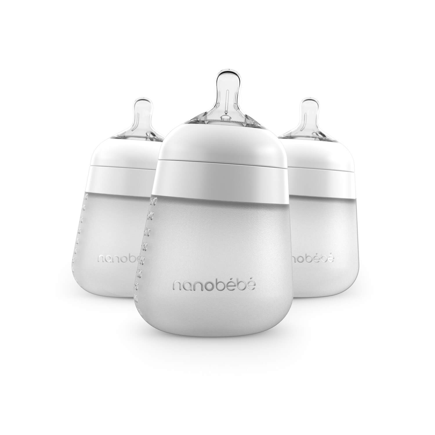 Flexy Silicone Baby Bottle - 5oz & 9oz Best Sellers Nanobébé US White 3-Pack 