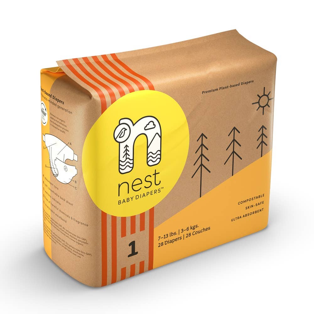 Sustainable Plant Based  Baby Diapers - Size 1 Baby Essentials Nest Diapers   