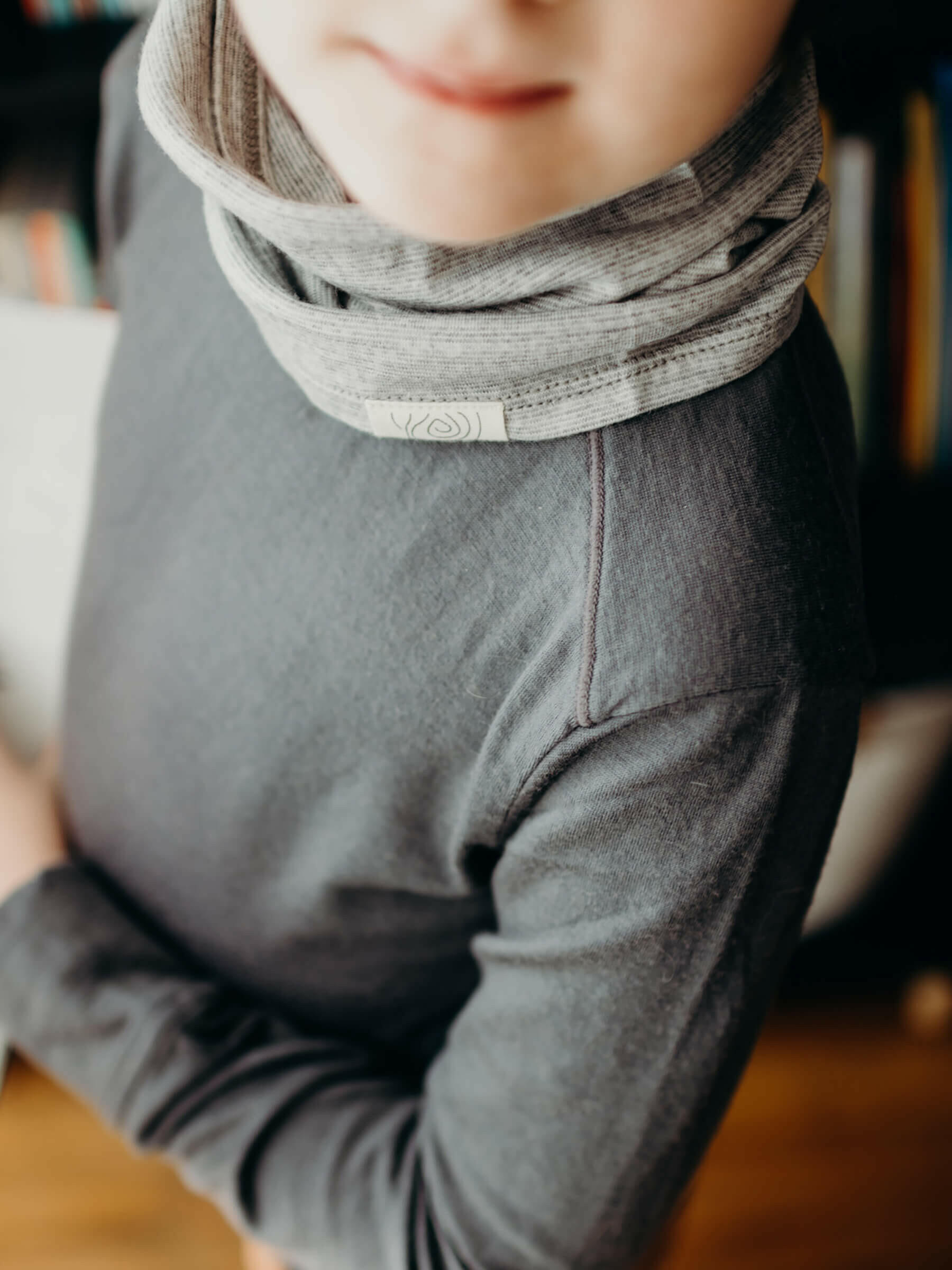 Child Tihoi Merino Crew Charcoal child tops Nui Organics   