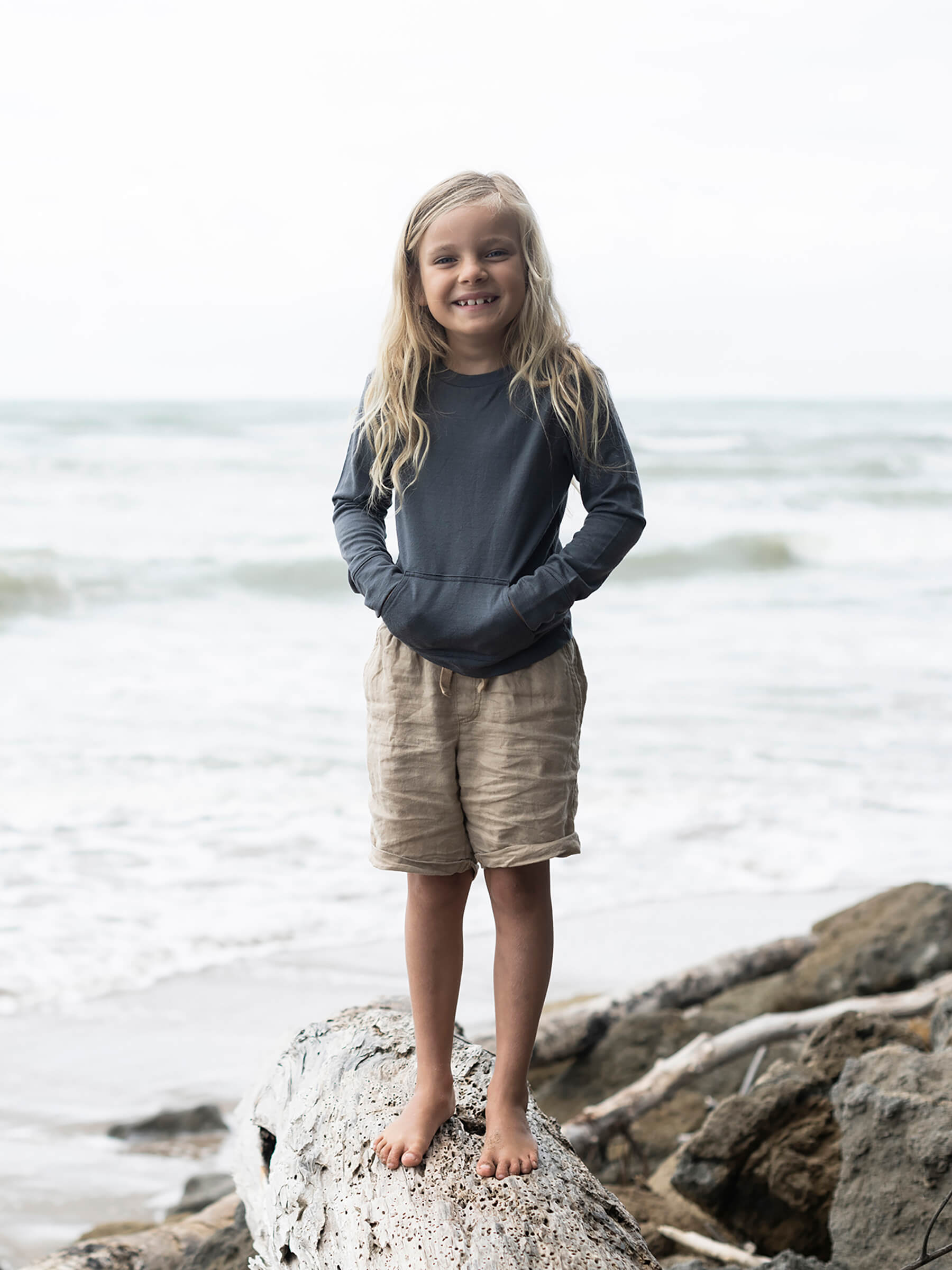 Child Tihoi Merino Crew Charcoal child tops Nui Organics   