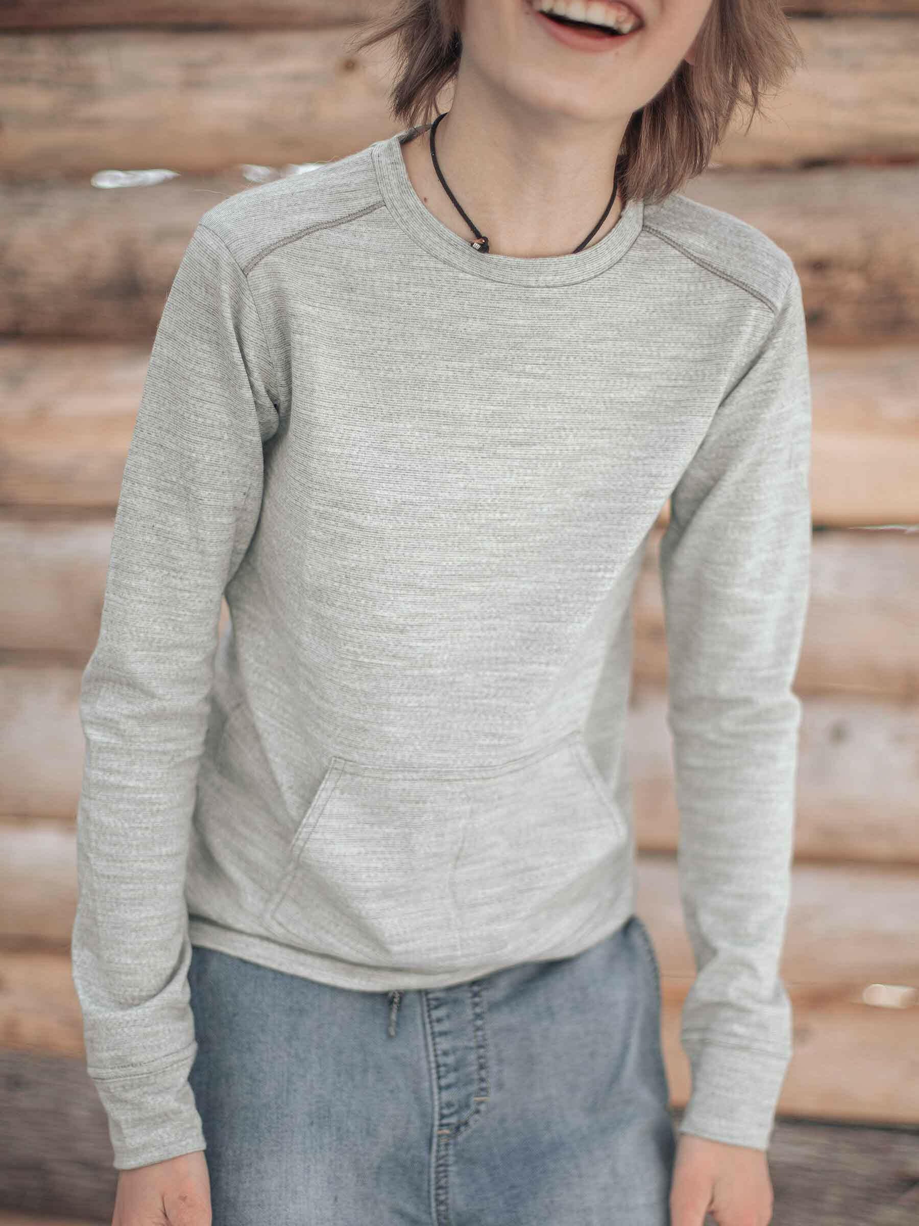 Child Tihoi Merino Crew Silver child tops Nui Organics   