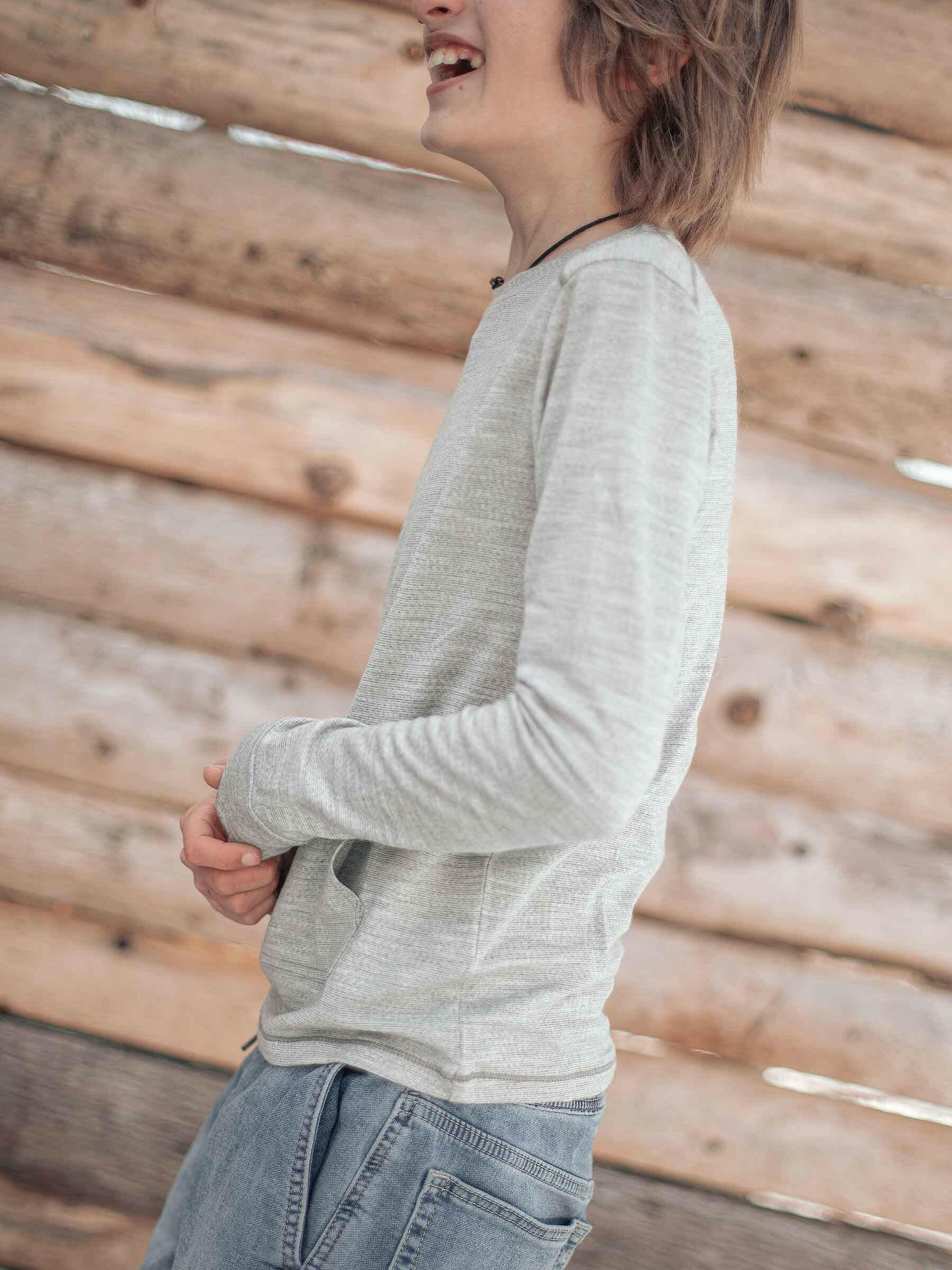 Child Tihoi Merino Crew Silver child tops Nui Organics   