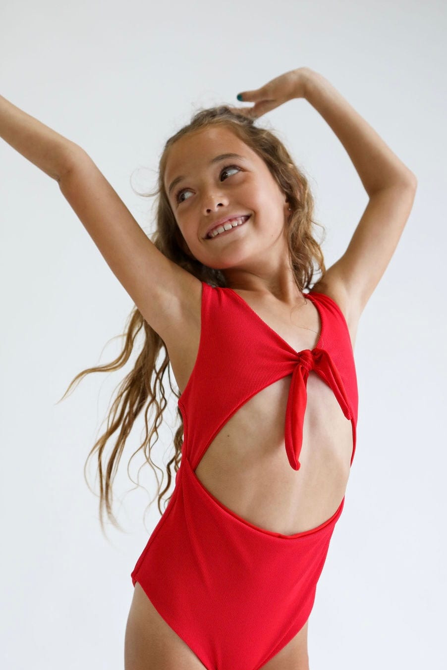 Girl's Cutout One Piece in Red Ribbed Kids OF ONE SEA 0/1 Red Ribbed 