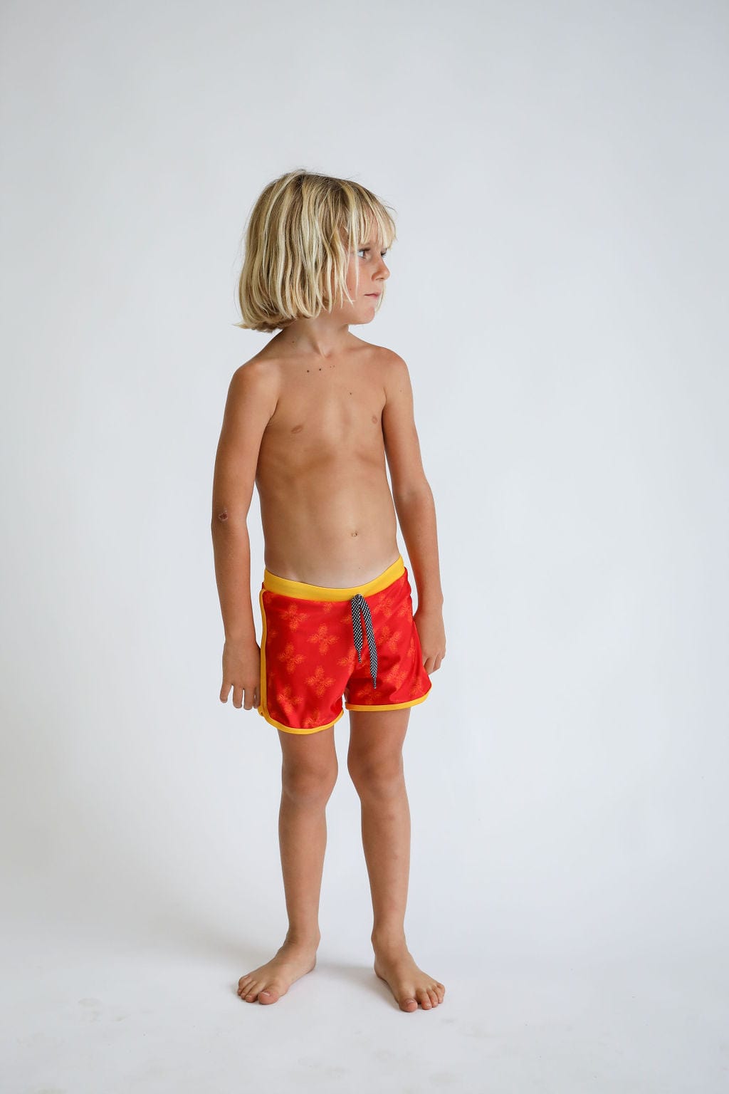 Toddler Soft Shorts for Swim in Red Breadfruit Bandana Kids OF ONE SEA 6 months Red Breadfruit Bandana 