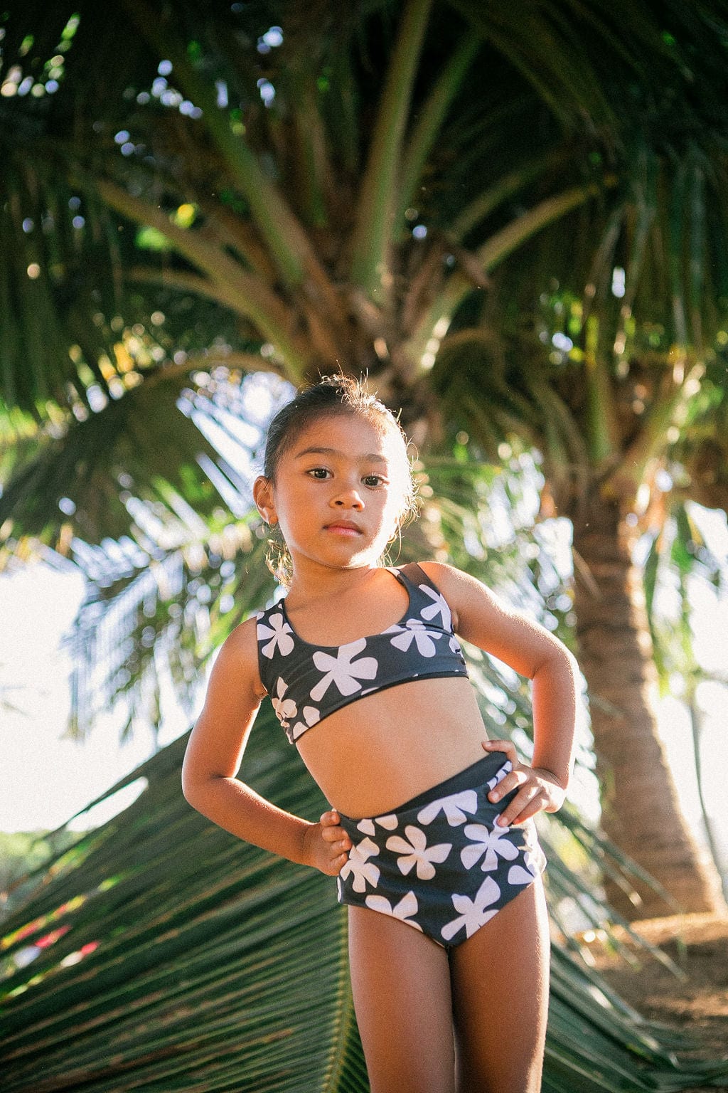 Girl's Bikini Separates in Black Plumeria Kids OF ONE SEA   