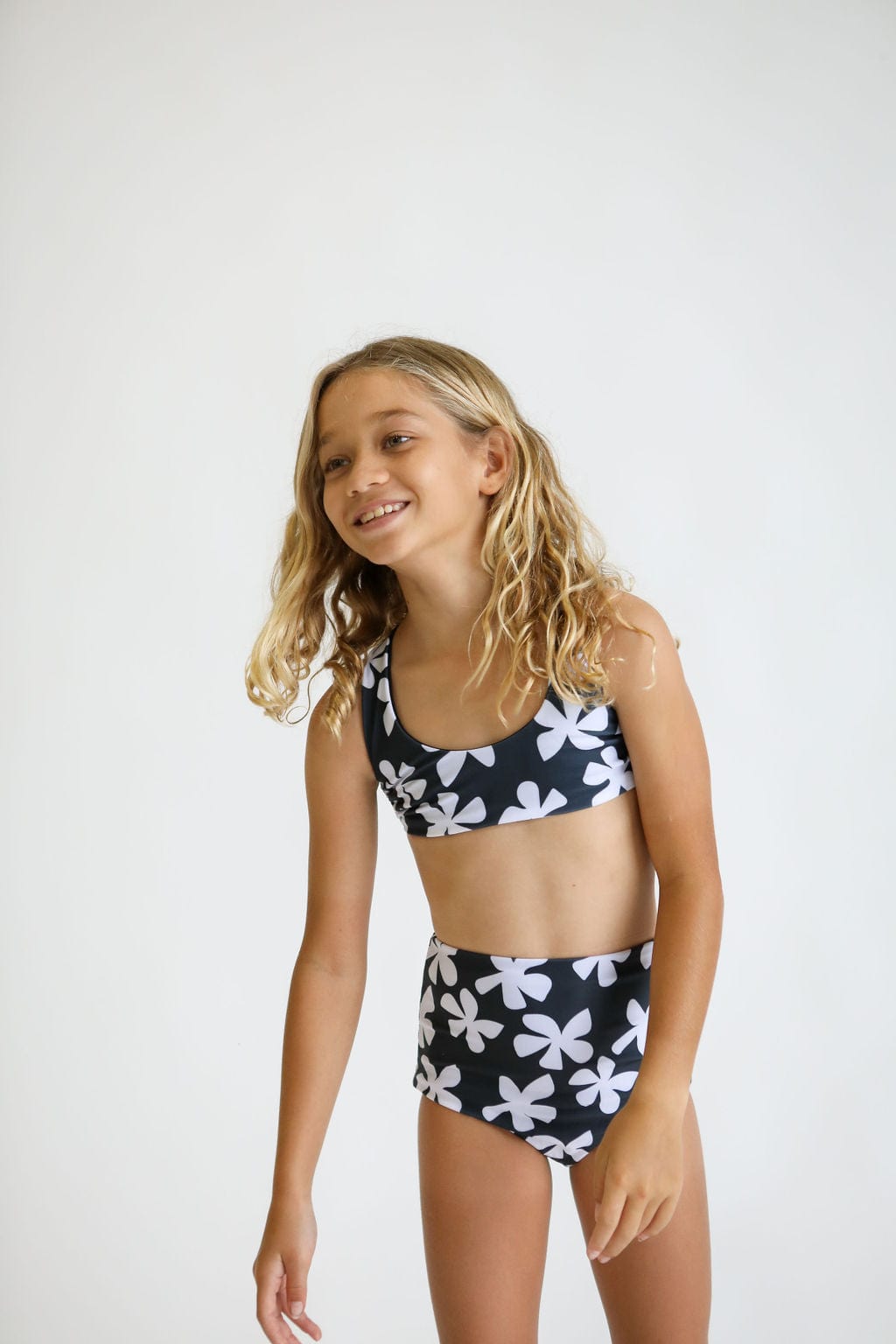 Girl's Bikini Separates in Black Plumeria Kids OF ONE SEA   