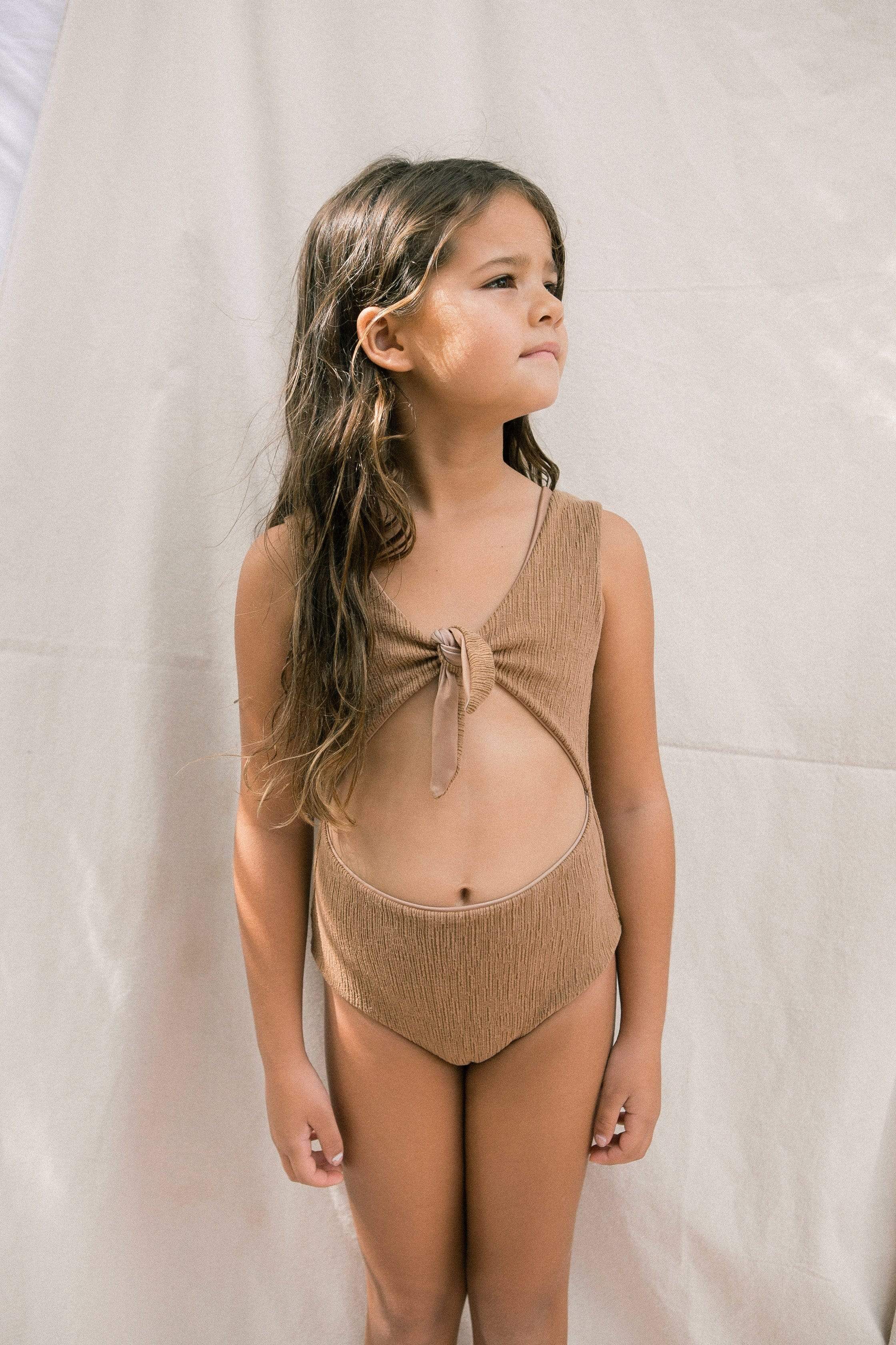 Girl's Cutout One Piece in Camel Texture Kids OF ONE SEA   