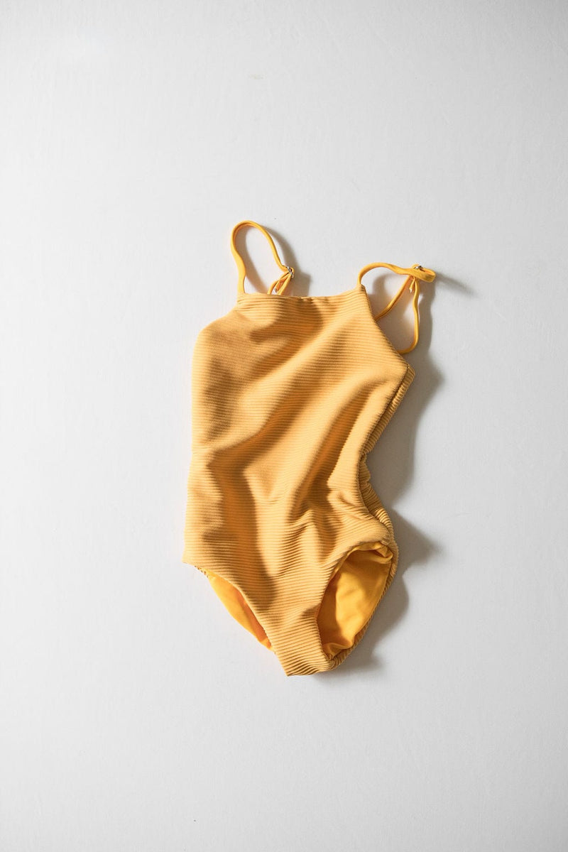 Girl's Strappy One Piece in Yellow Ribbed