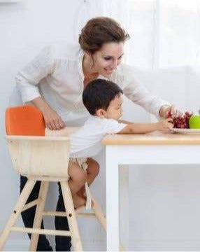 Rubberwood High Chair - Orange Highchairs PlanToys   