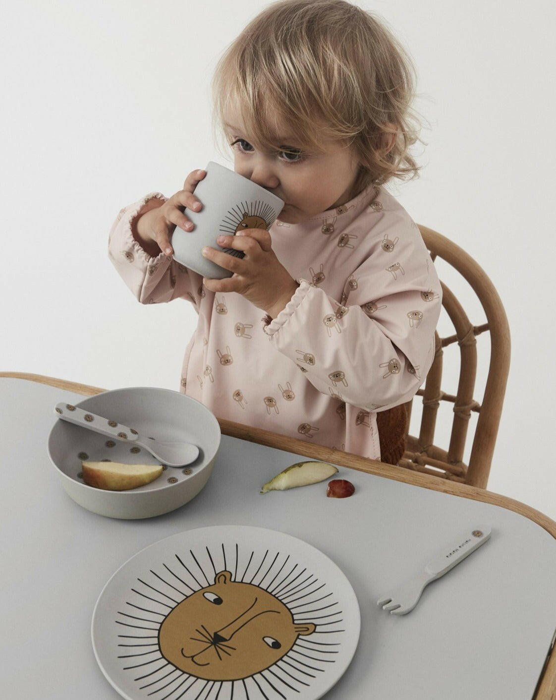 Lion Bamboo Tableware Set - Grey Feeding OYOY   