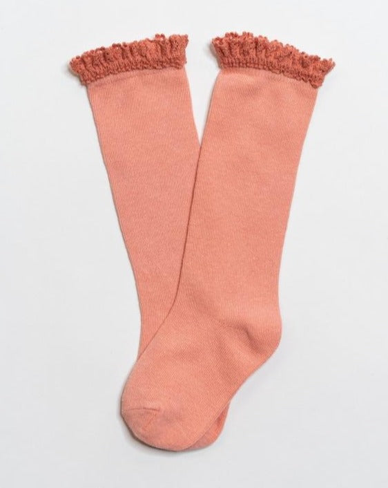 Peach Lace Top Knee Highs Socks Little Stocking Co   