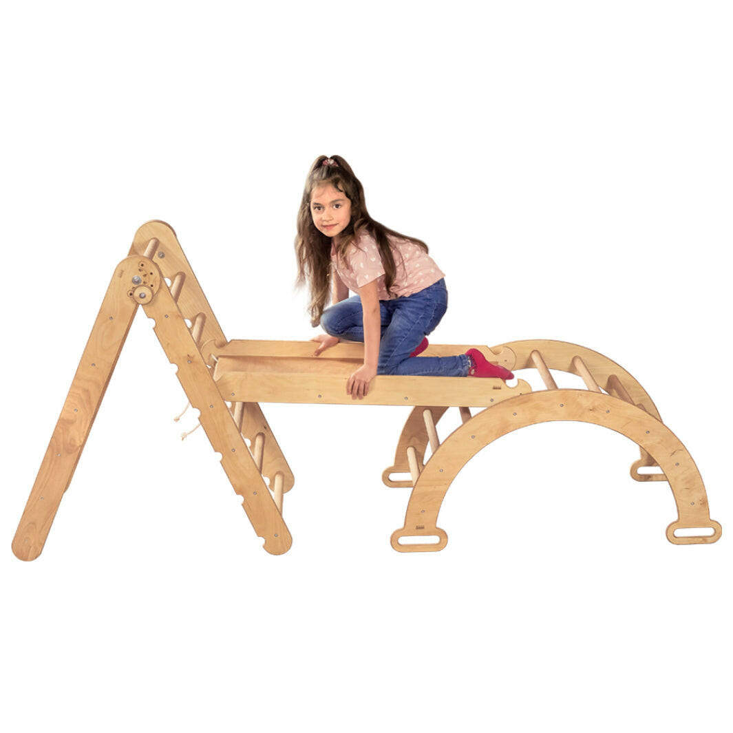 3in1 Montessori Climbing Set: Triangle Ladder + Wooden Arch + Slide Board – Beige 3in1 Playsets Goodevas Default Title  