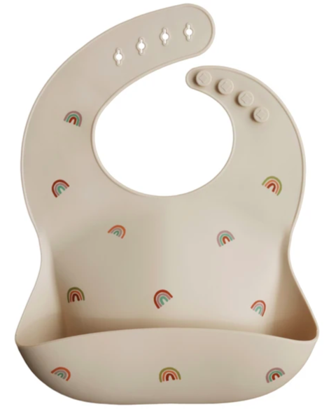 Silicone Baby Bib - Rainbows feeding Mushie   