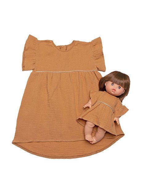 Minikane Doll & Me Outfits - Daisy Cotton double gauze dress Caramel Doll Clothing Minikane   