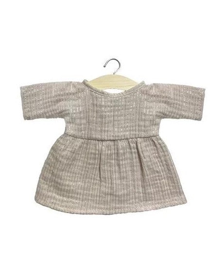 Faustine dress in beige Lurex double gauze cotton Doll Clothing Minikane   