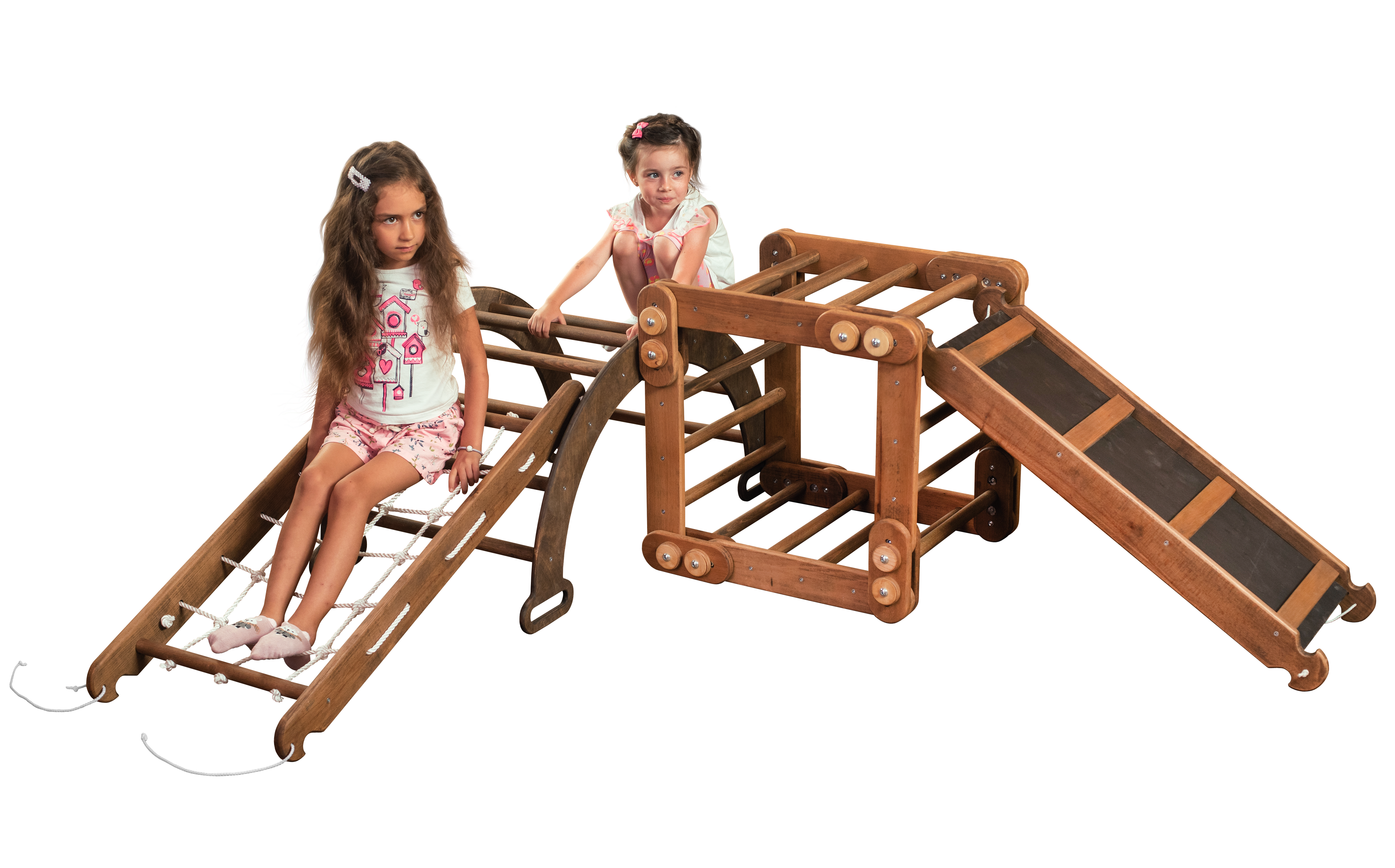 4in1 Montessori Climbing Set: Snake Ladder + Arch/Rocker + Slide Board/Ramp + Climbing Net - Chocolate 4in1 Playsets Goodevas Chocolate  