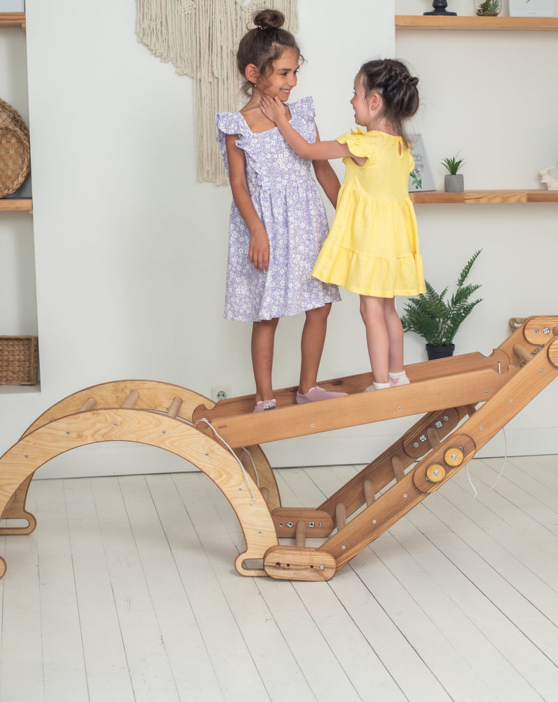 3in1 Montessori Climbing Snake Set: Snake Ladder + Slide/Ramp + Arch Climber – Beige