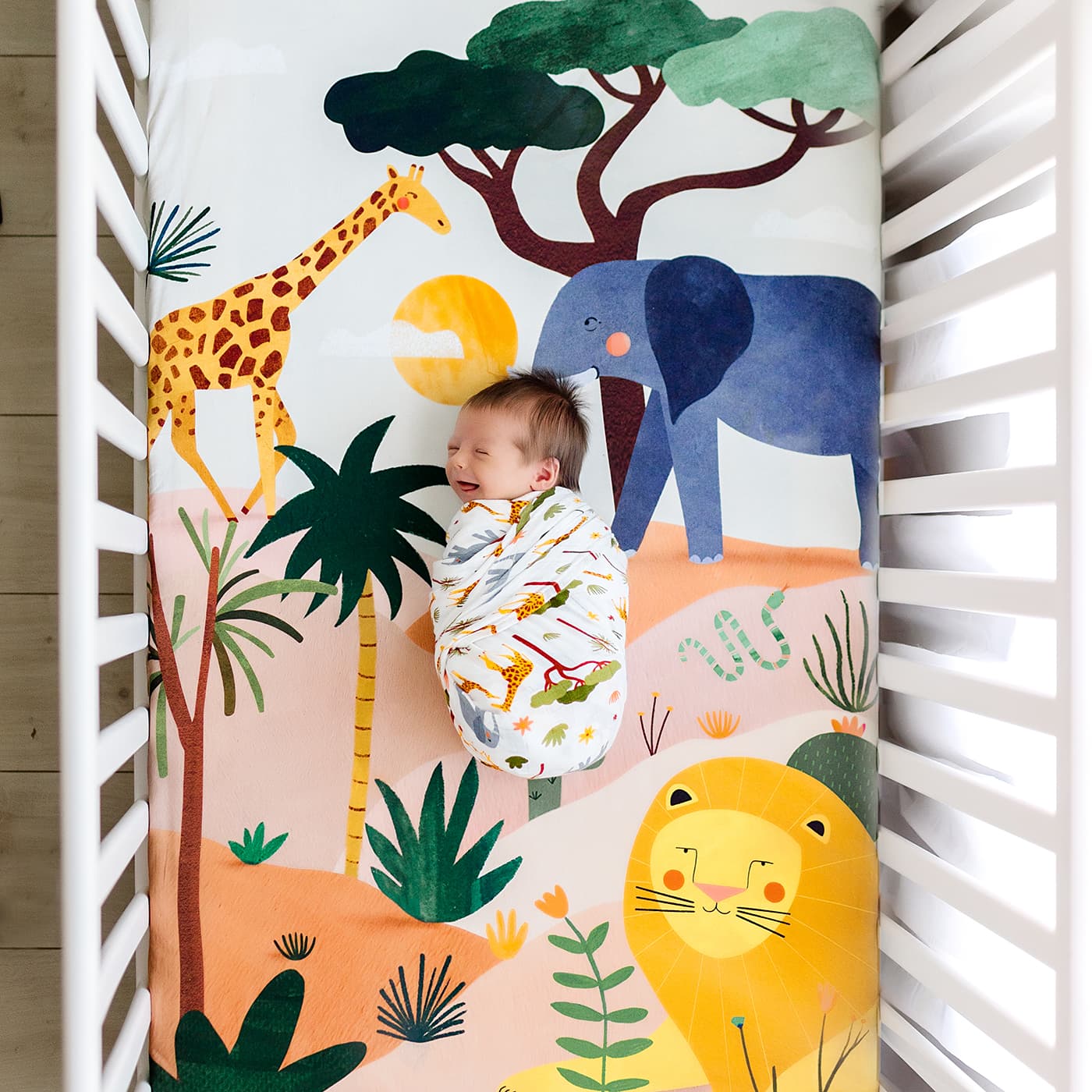 Crib sheet and Swaddle bundle - In The Savanna  Rookie Humans   