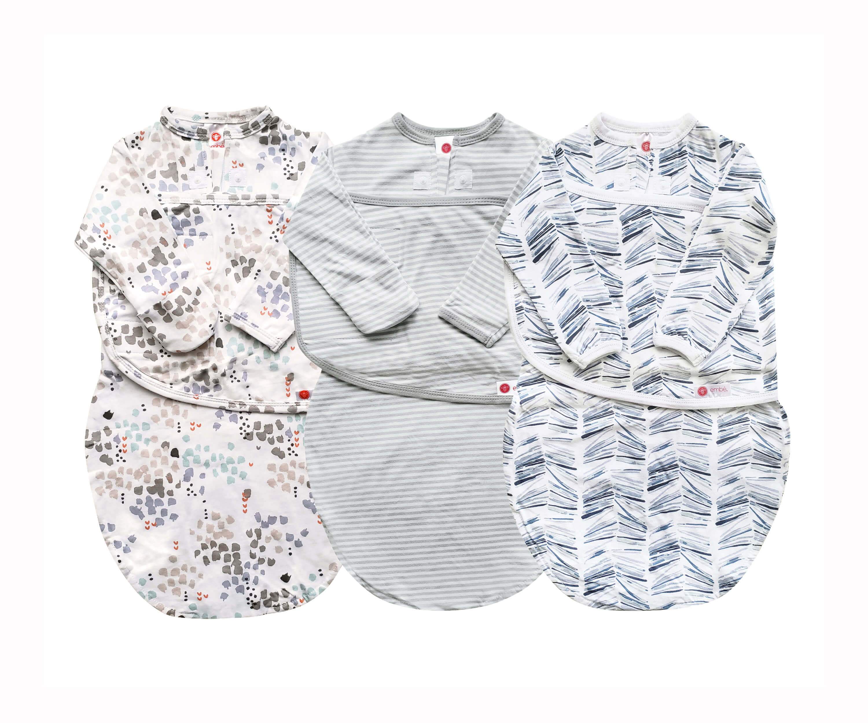 Long Sleeves Swaddle Sack Bundle 100% Cotton Jersey embé® Angle Stripe / Grey Stripe / Disperse Newborn 6-14lbs 