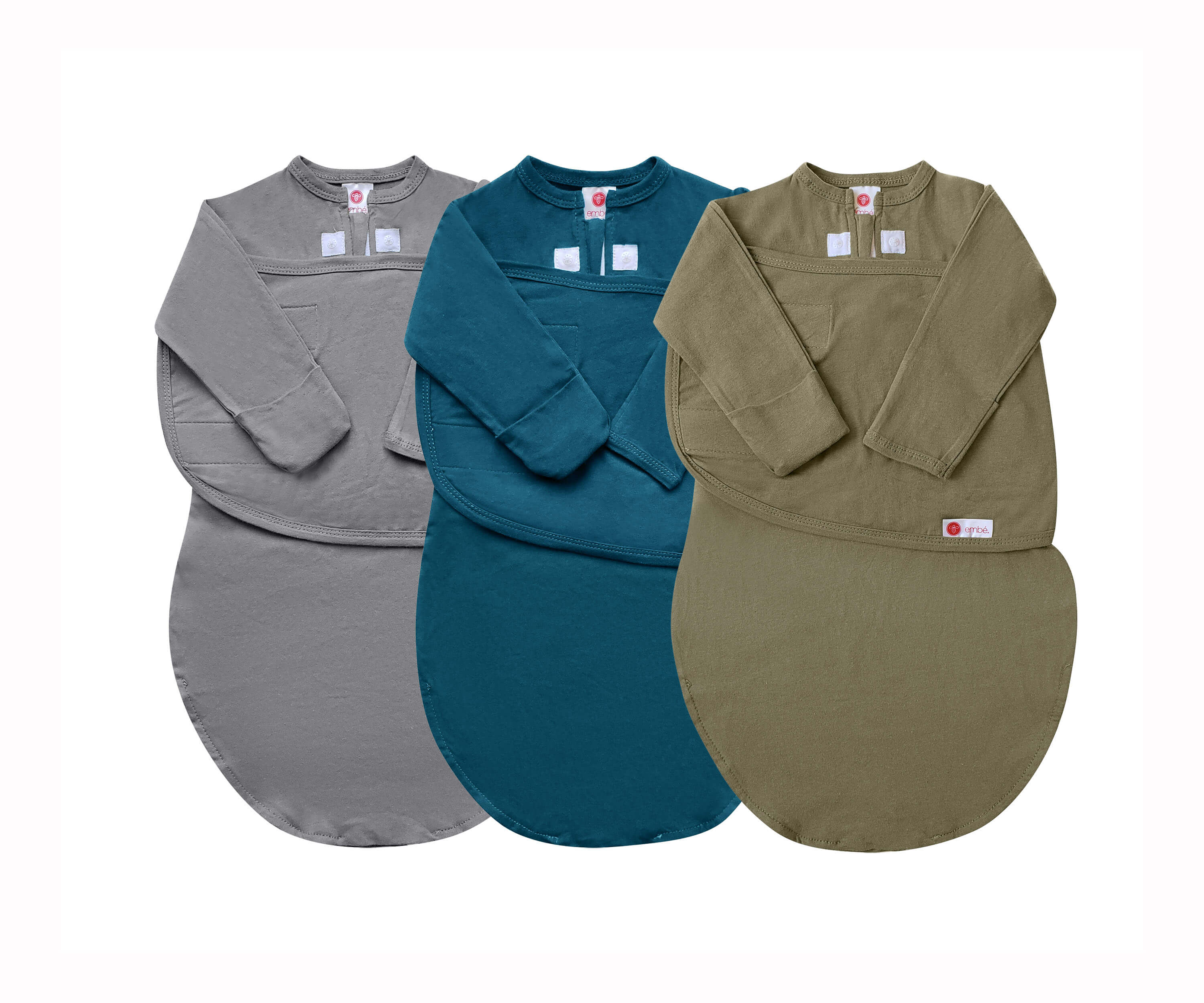 Long Sleeves Swaddle Sack Bundle 100% Cotton Jersey embé® Slate / Spruce / Moss Newborn 6-14lbs 