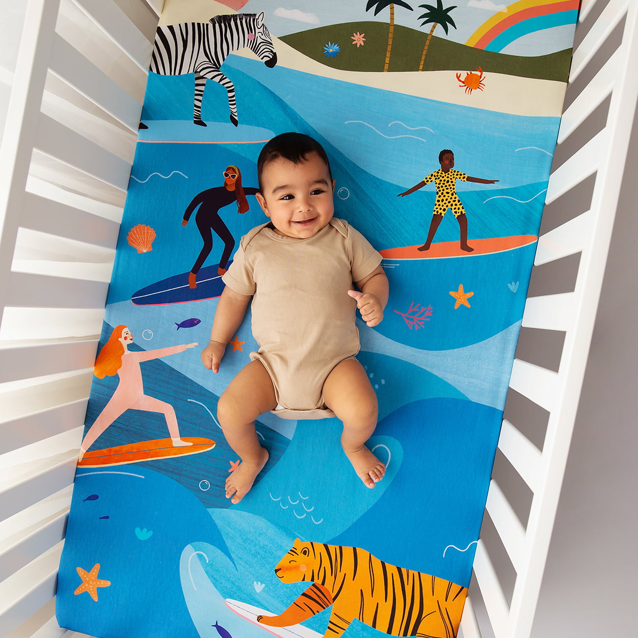 Surfing Safari Standard Size Crib Sheet Crib sheets Rookie Humans   