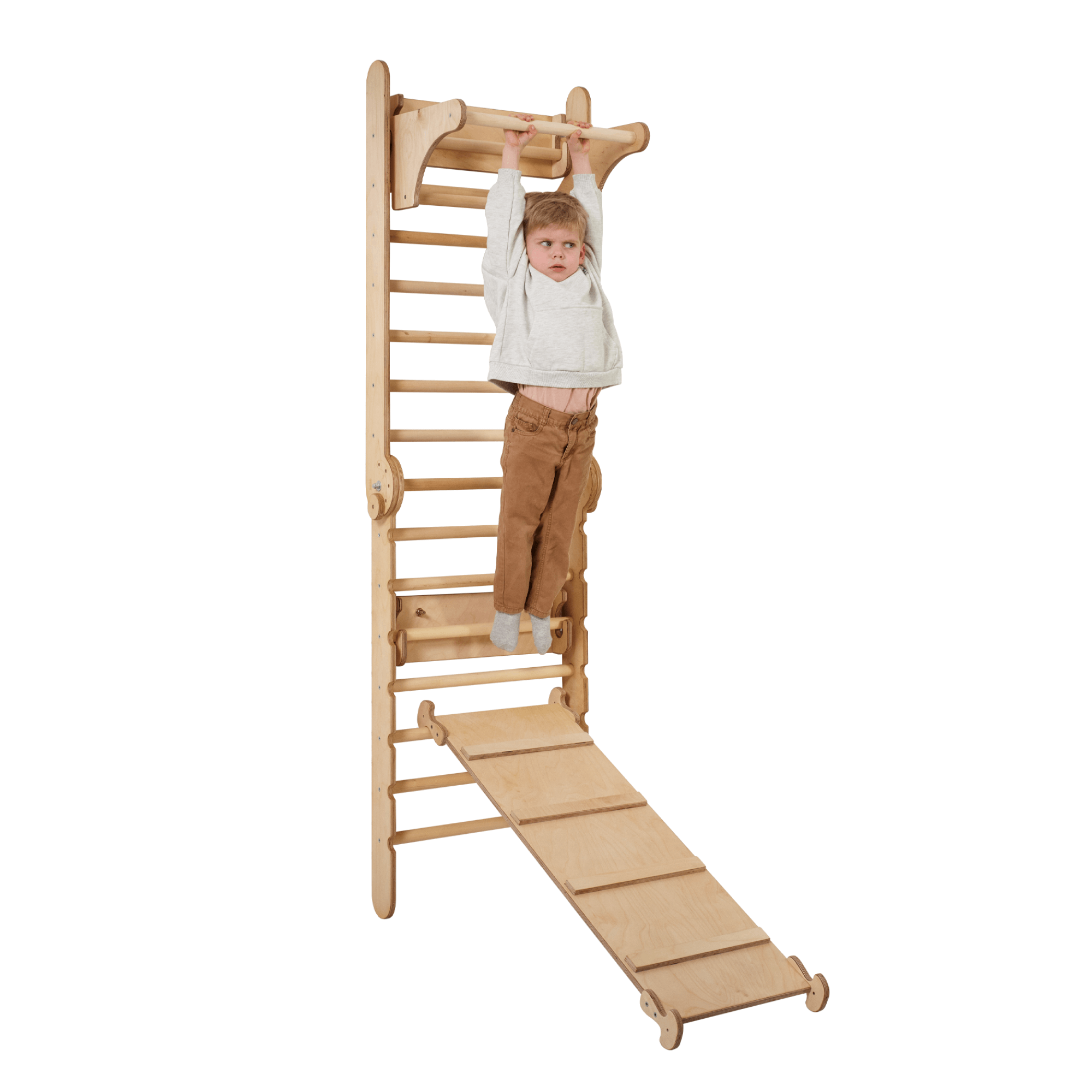 3in1: Wooden Swedish Wall / Climbing ladder for Children + Swing Set + Slide Board Swesdish wall Goodevas   