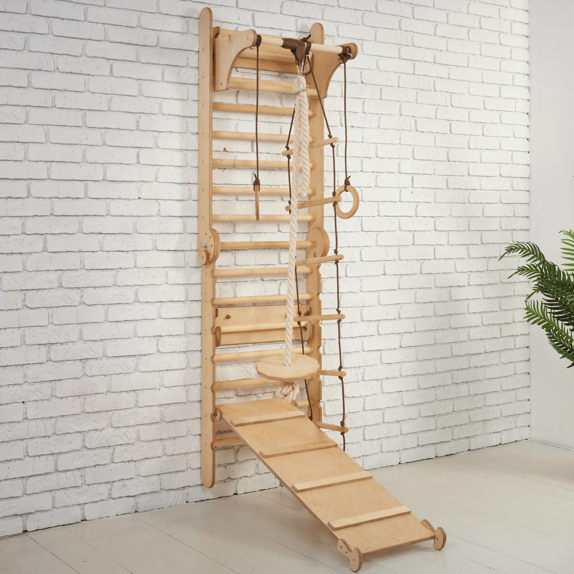 3in1: Wooden Swedish Wall / Climbing ladder for Children + Swing Set + Slide Board Swesdish wall Goodevas   