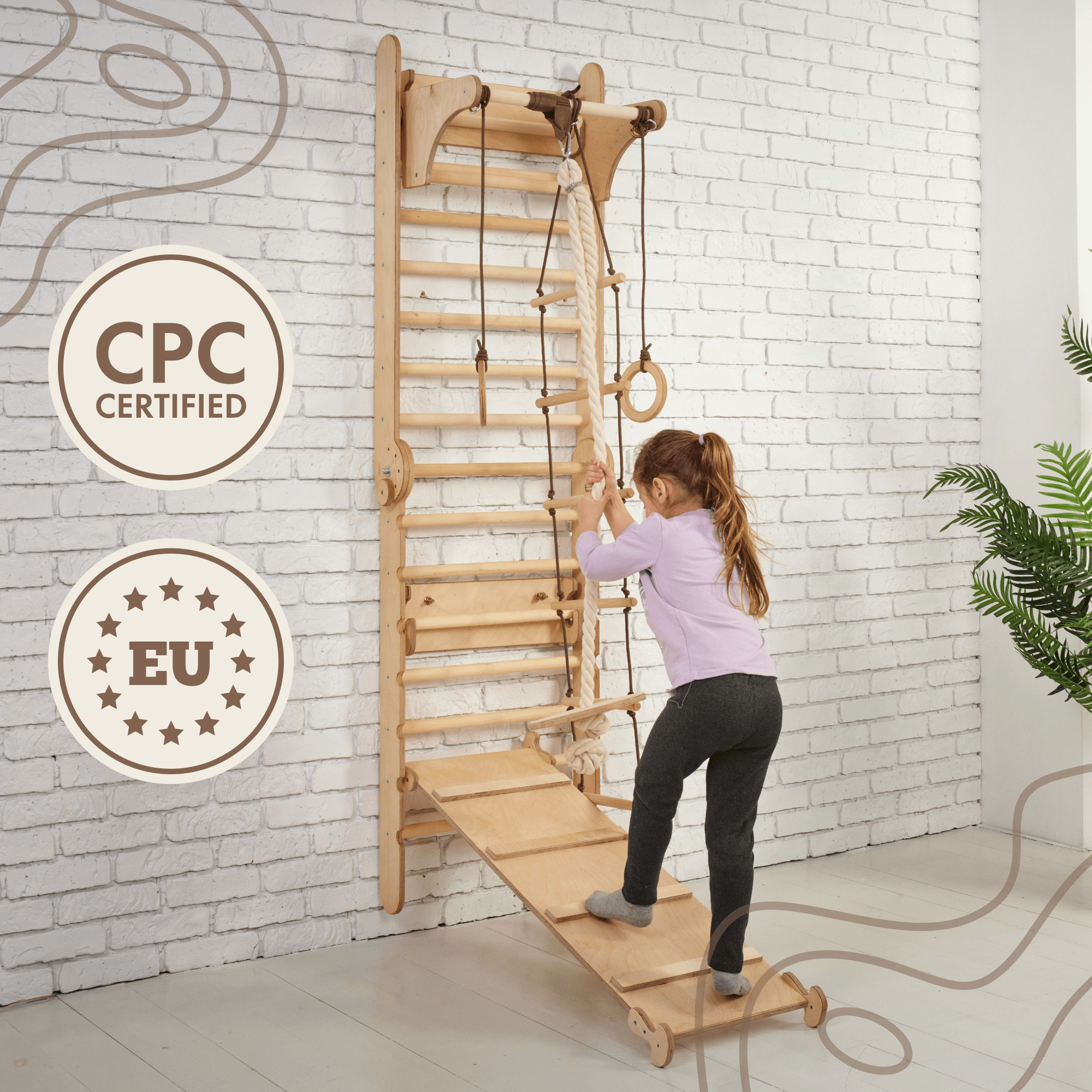 3in1: Wooden Swedish Wall / Climbing ladder for Children + Swing Set + Slide Board Swesdish wall Goodevas   