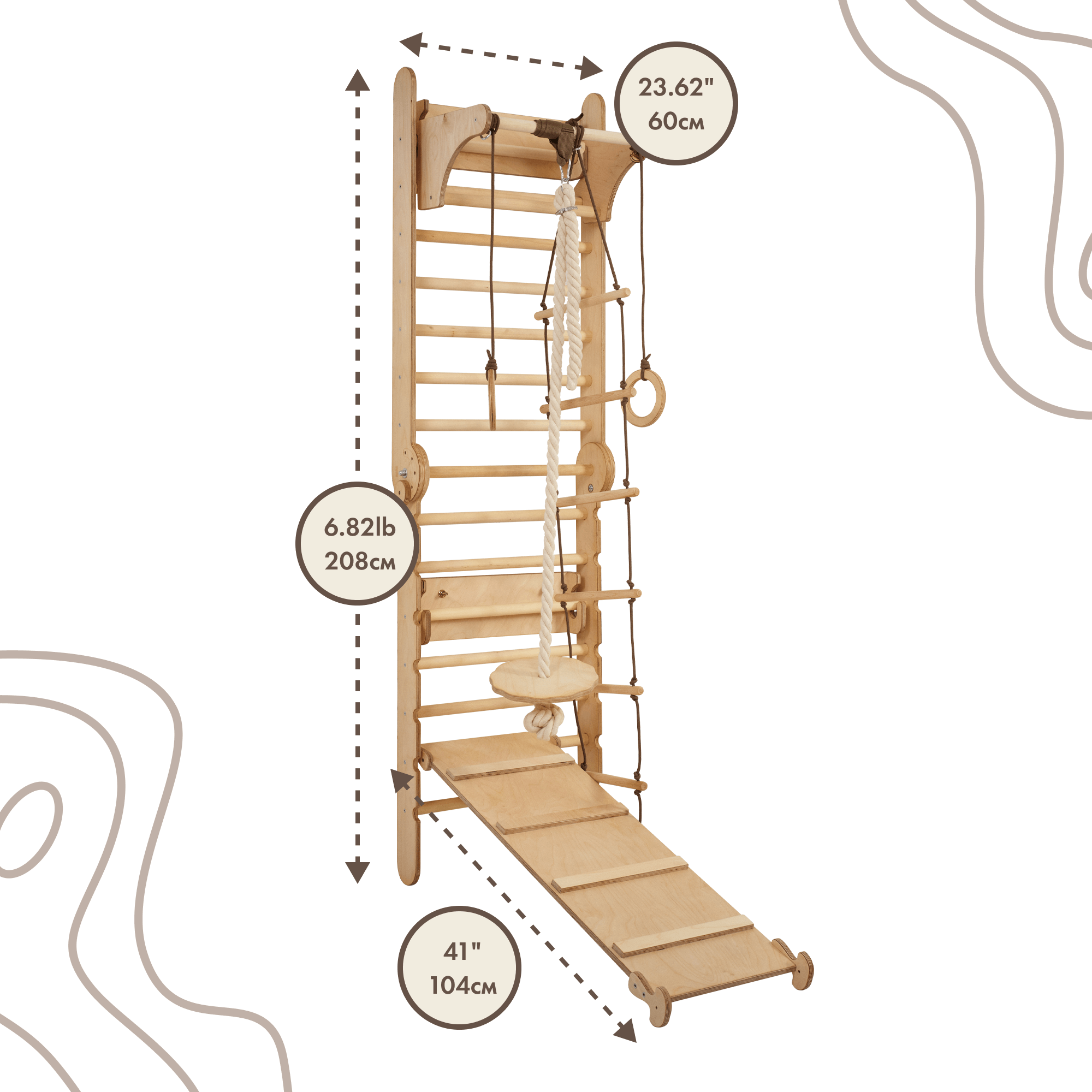 3in1: Wooden Swedish Wall / Climbing ladder for Children + Swing Set + Slide Board Swesdish wall Goodevas   