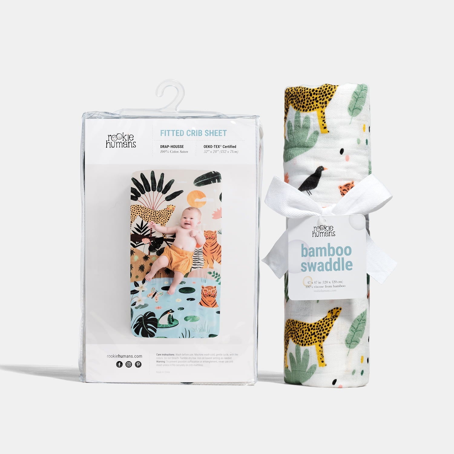 Crib sheet and Swaddle bundle - In The Jungle  Rookie Humans   