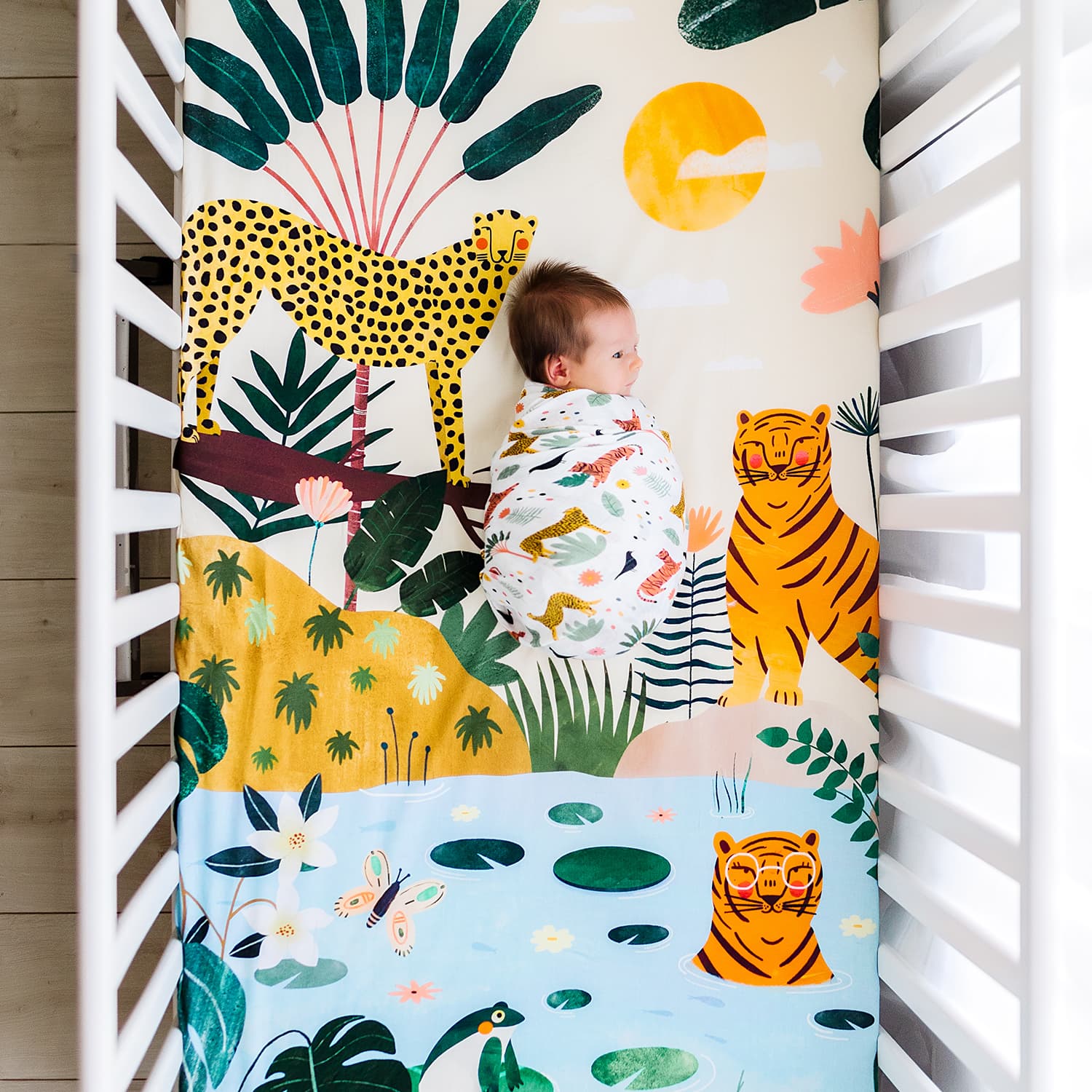 Crib sheet and Swaddle bundle - In The Jungle  Rookie Humans   