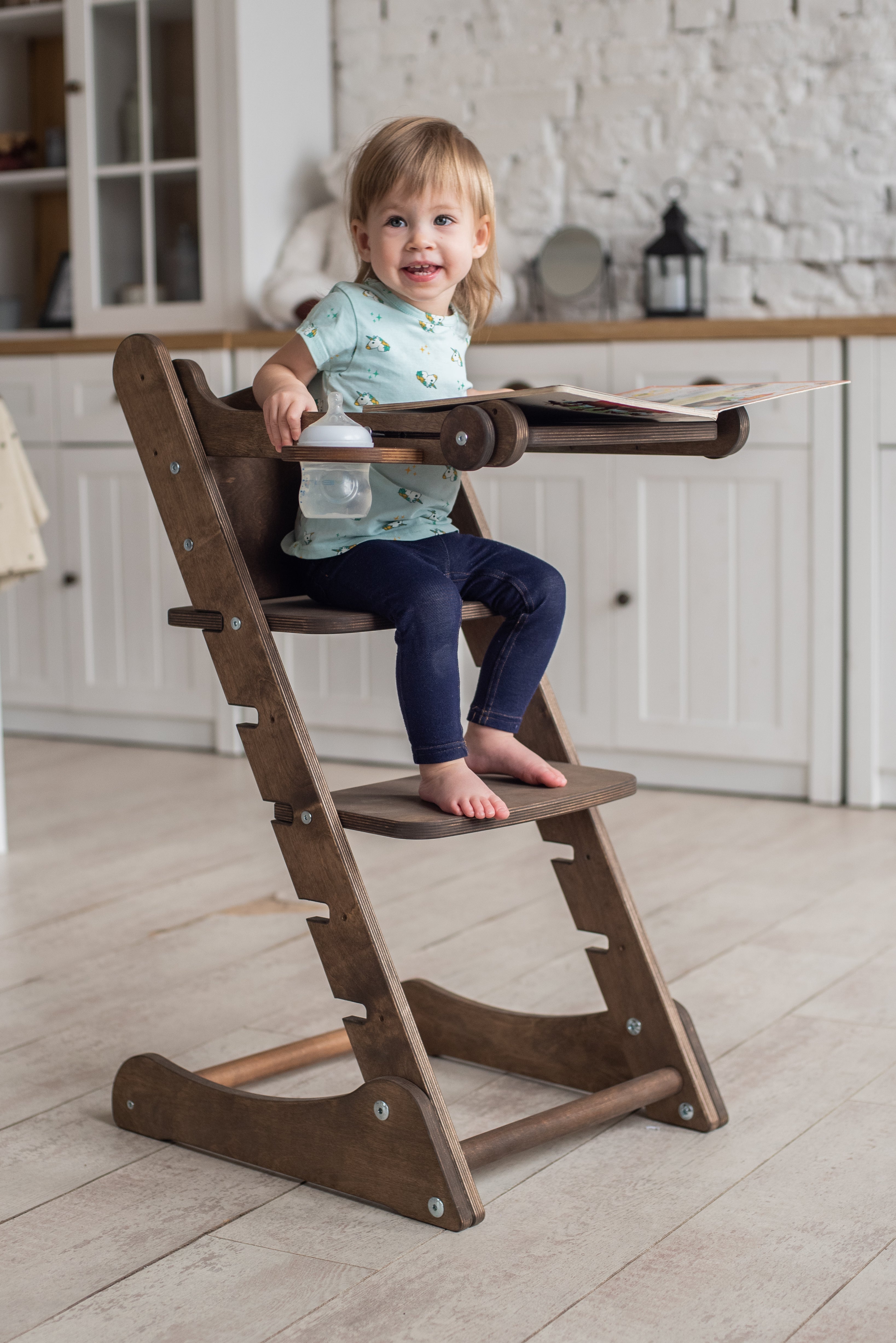 Growing Chair for Kids - Kitchen Helper with Tabletop – Beige Growing chairs Goodevas Chocolate  