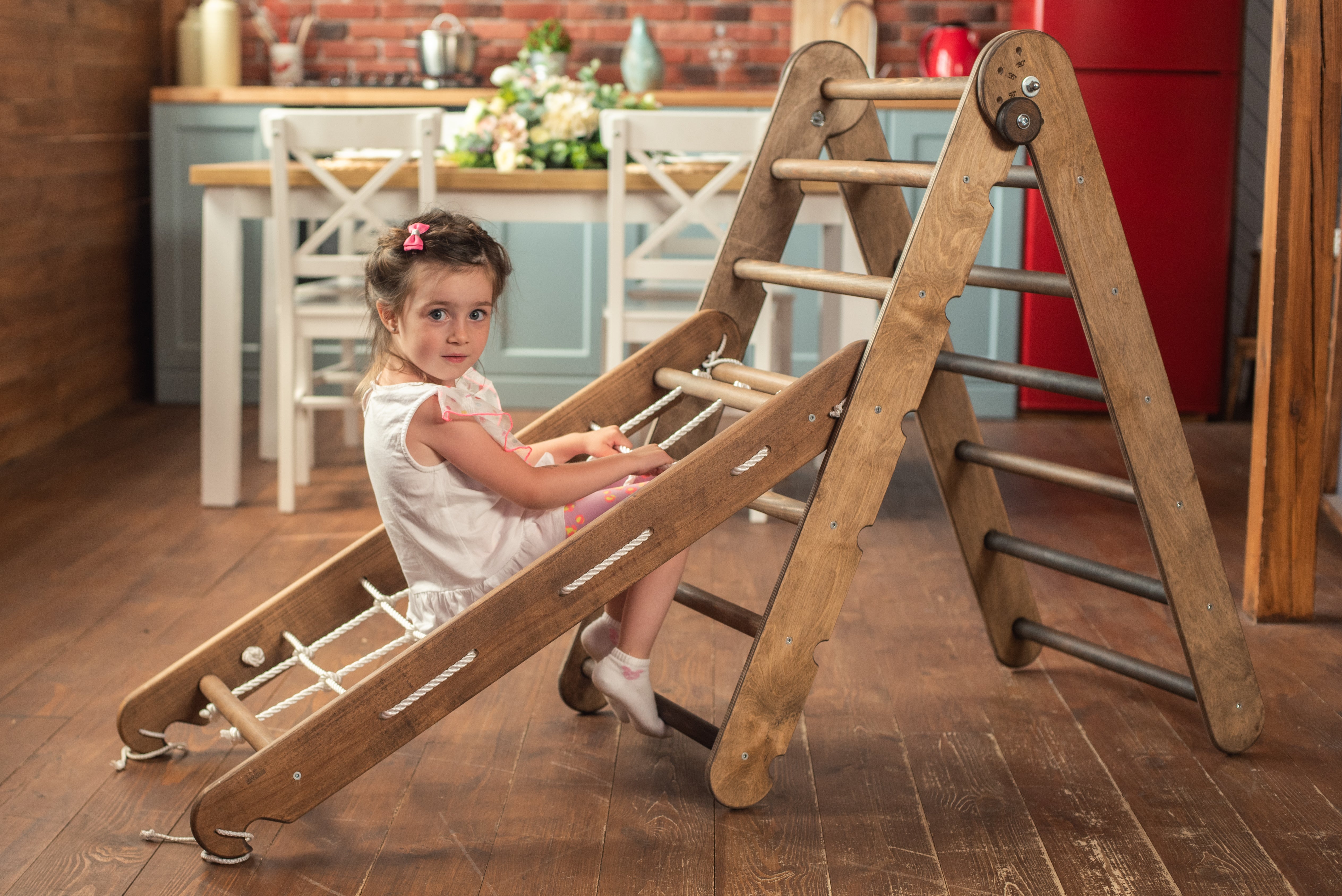 3in1 Montessori Set - Triangle Ladder + Wooden Arch + Climbing Net - Chocolate Color 3in1 Playsets Goodevas   