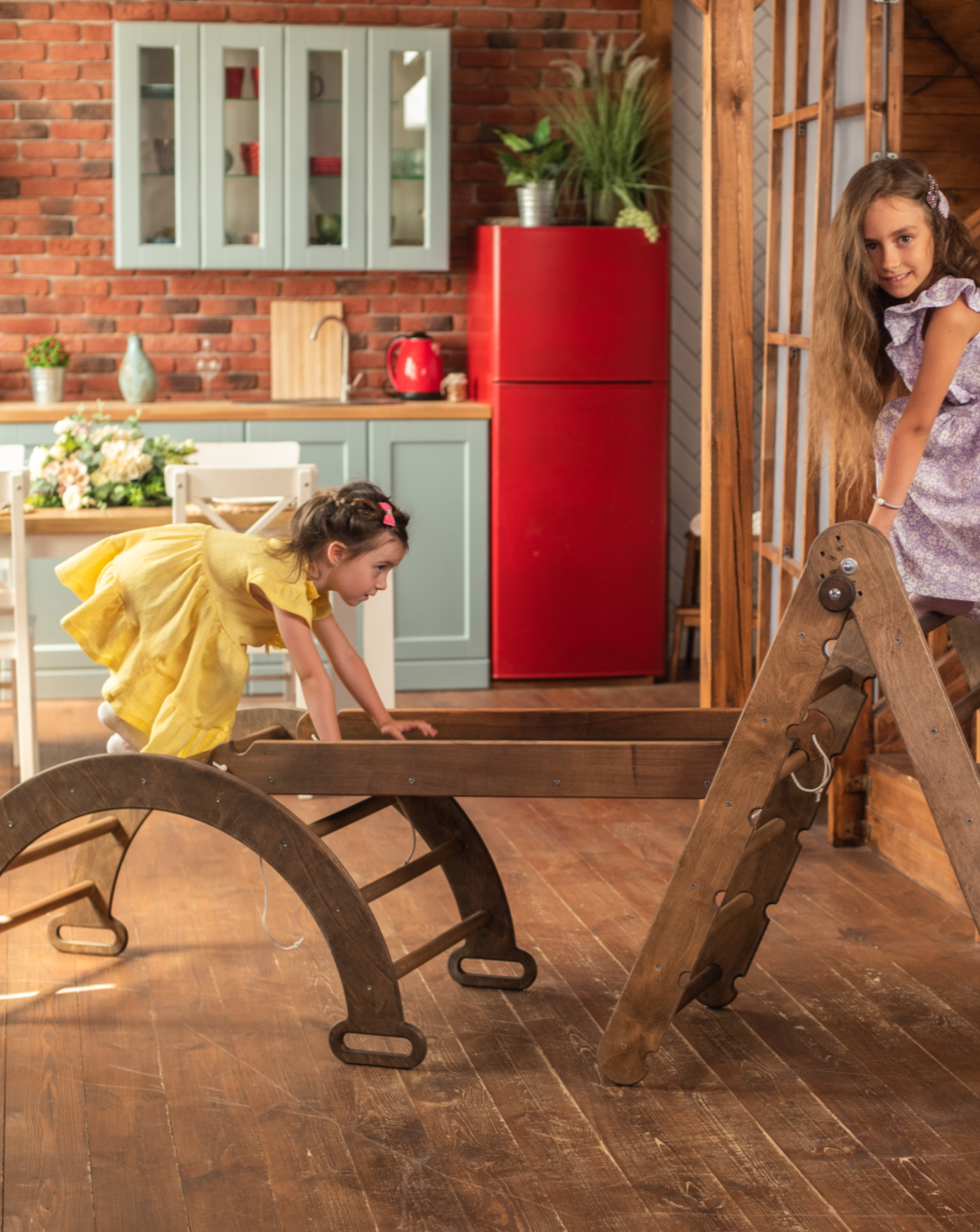 4in1 Montessori Climbing Set: Triangle Ladder + Arch/Rocker + Slide Board/Ramp + Net – Chocolate 4in1 Playsets Goodevas   