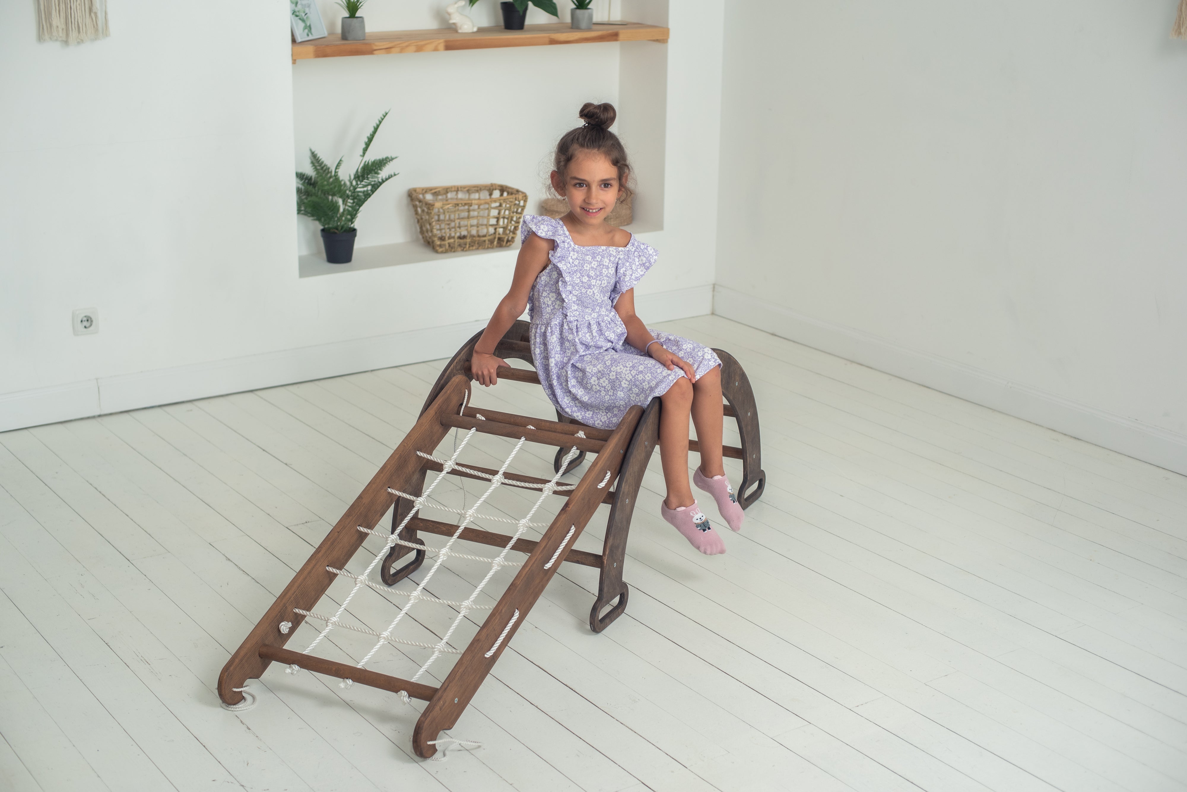 2in1 Montessori Climbing Frame Set: Arch/Rocker Balance + Net – Chocolate 2in1 Playsets Goodevas   