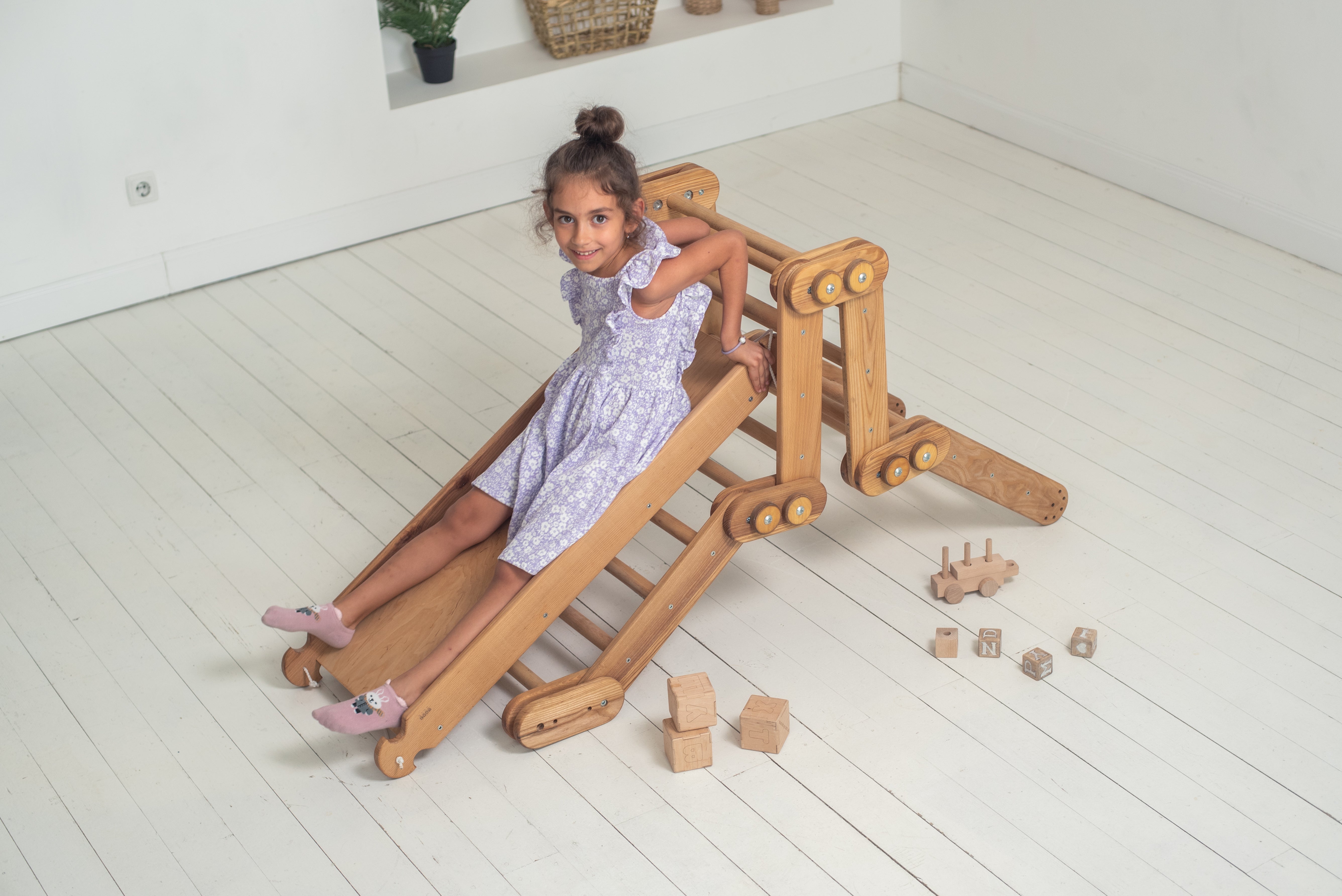 2in1 Montessori Climbing Set: Snake Ladder + Slide Board/Climbing Ramp – Beige 2in1 Playsets Goodevas   